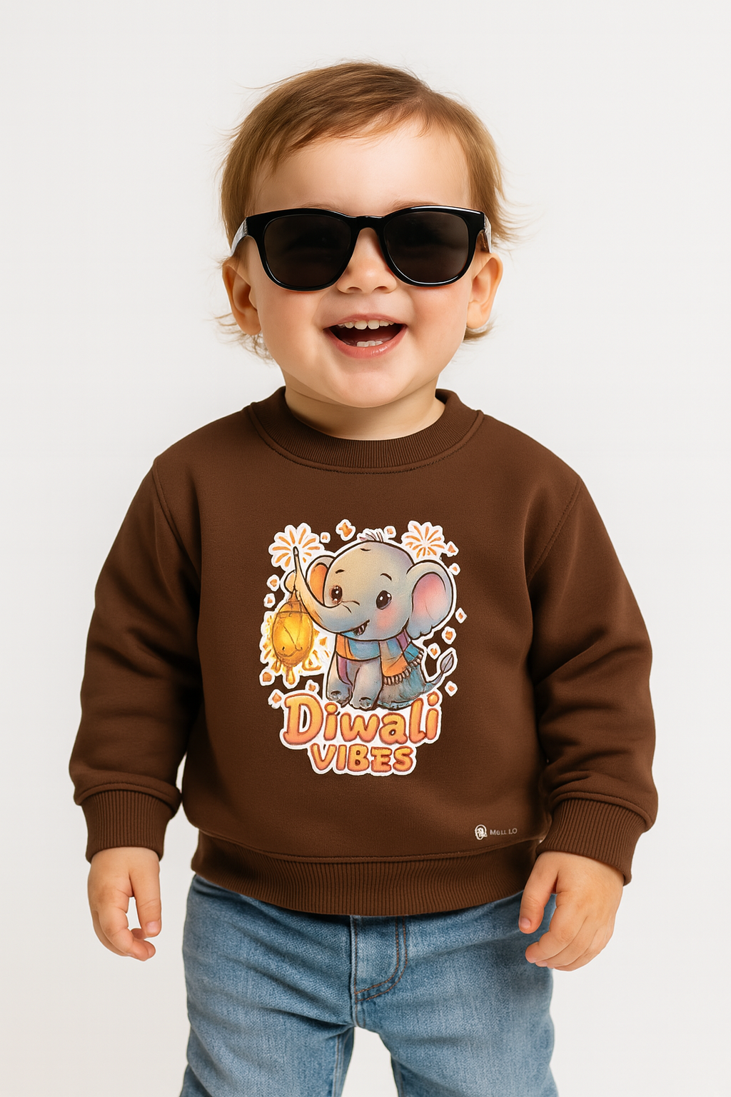 Photo-ready Coffee Brown Elephant Diwali Vibes sweater for childhood memories.