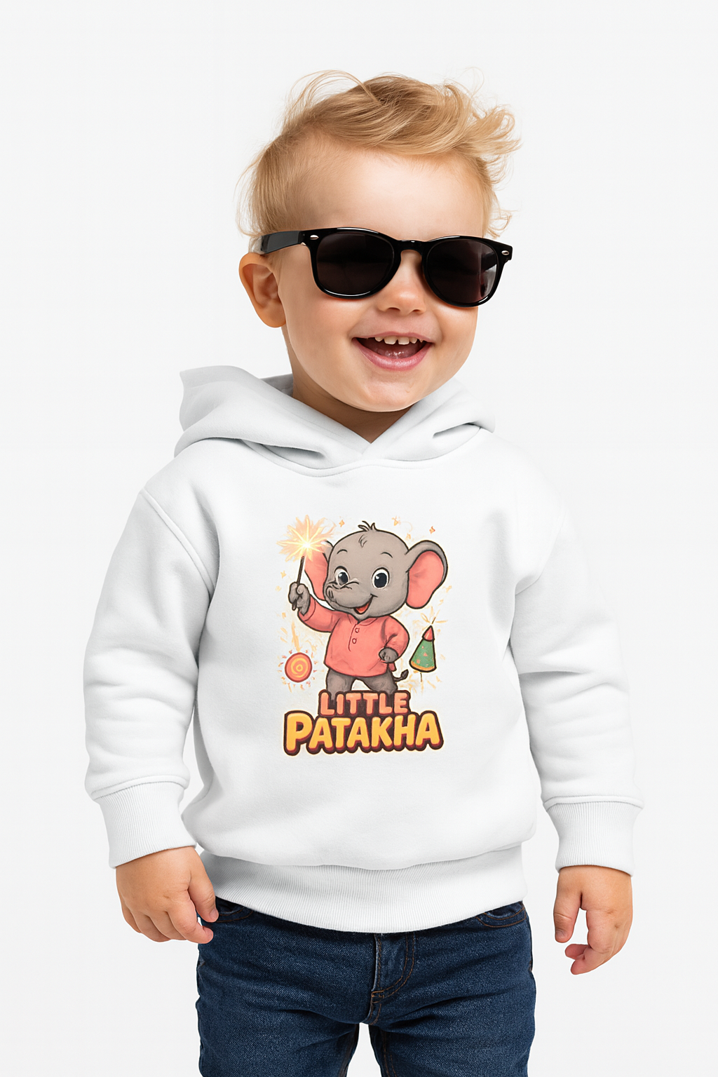 Little Angel, Big Firecracker! White "Little Patakha" Hoodie (0-6 Yrs) by My little co My Little Co.