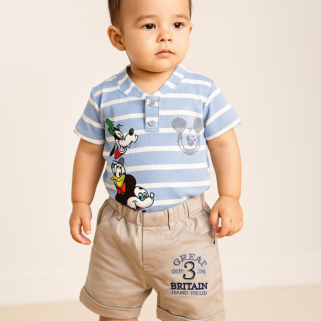 Disney Cartoon Stripped Tee & Shorts Set - My Little Co.