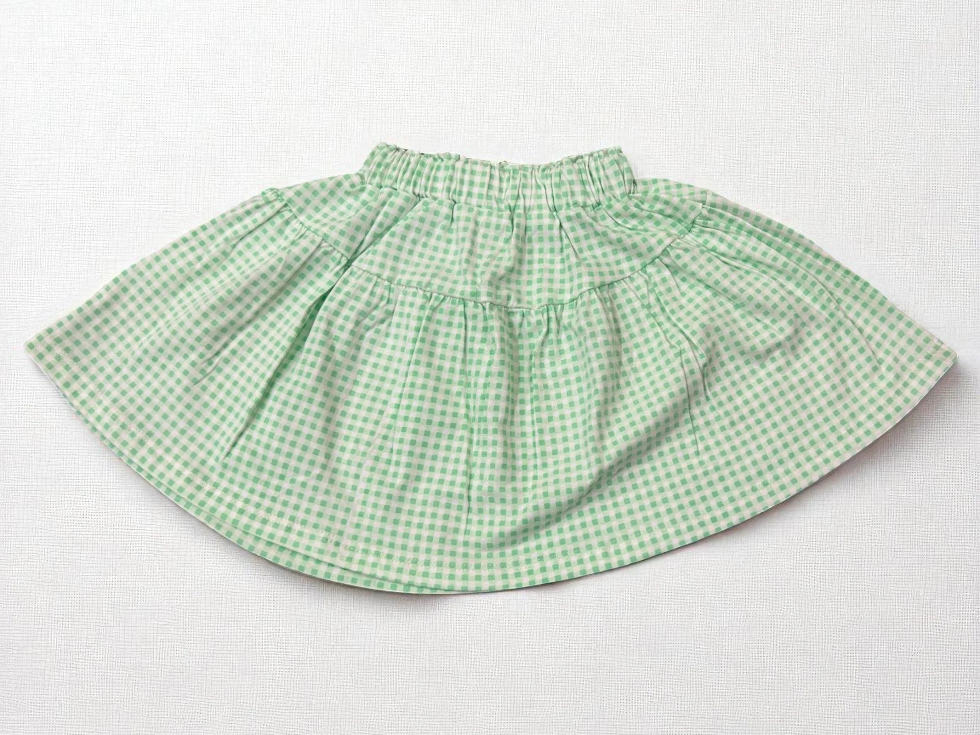 Cute Teddy Print T-Shirt & Green Gingham Skirt Set for Baby Girls - My Little Co.