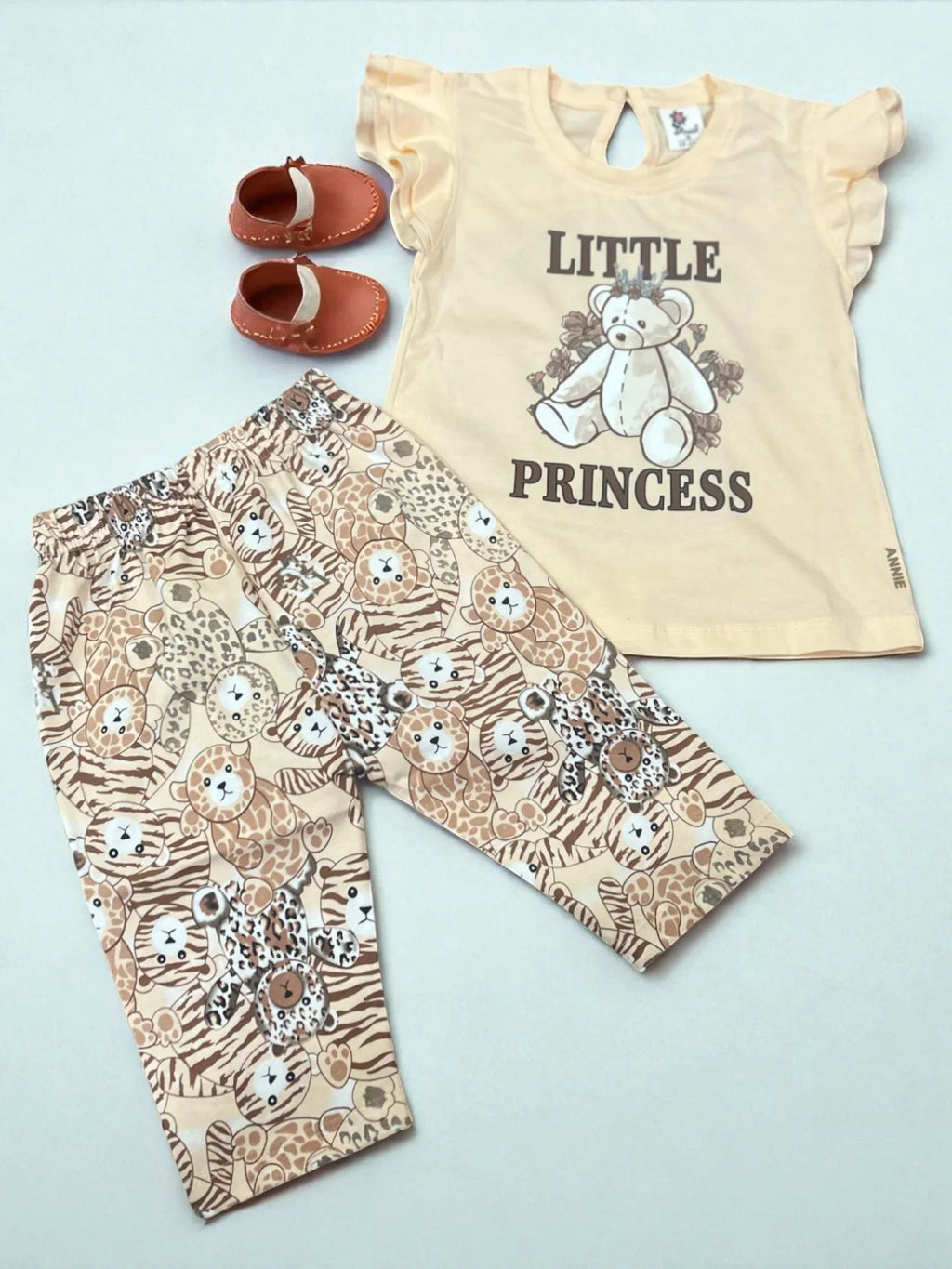 Little Princess Teddy Top & Animal Print Pant Set for Baby Girls - My Little Co.