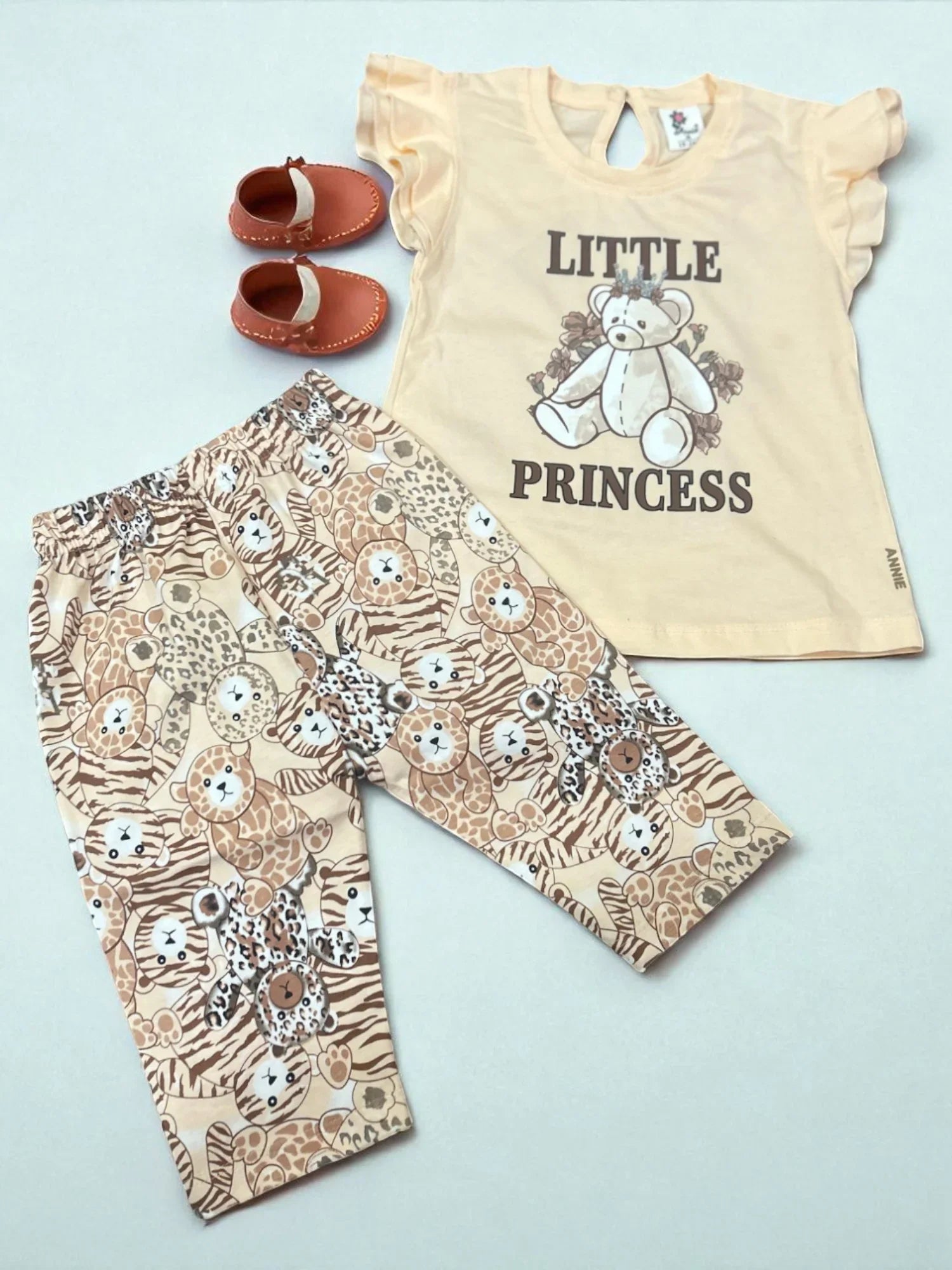 Little Princess Teddy Top & Animal Print Pant Set for Baby Girls - My Little Co.