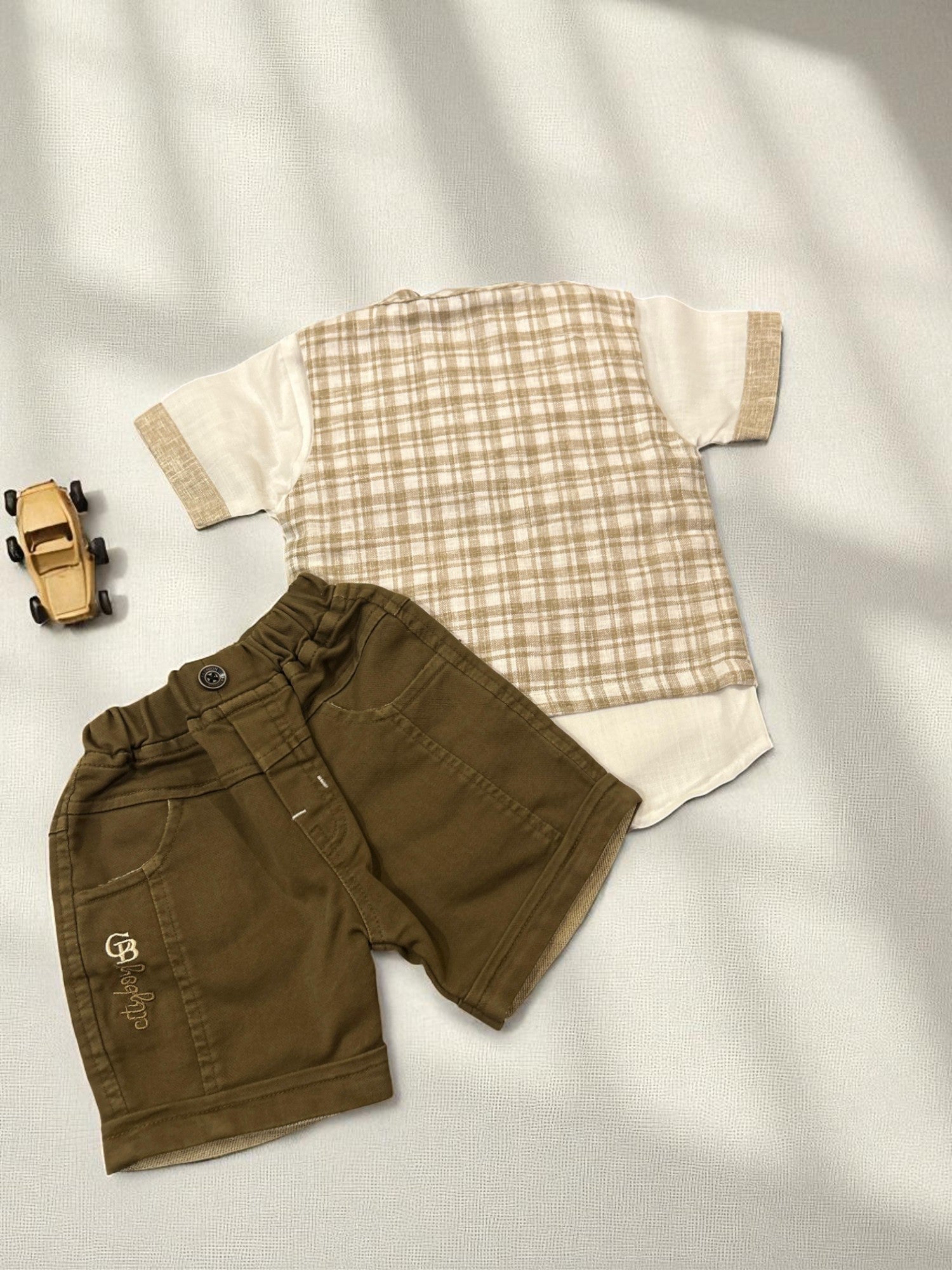 Elegant Beige Checkered Vest & Shorts Set for Boys – Smart Casual Look - My Little Co.
