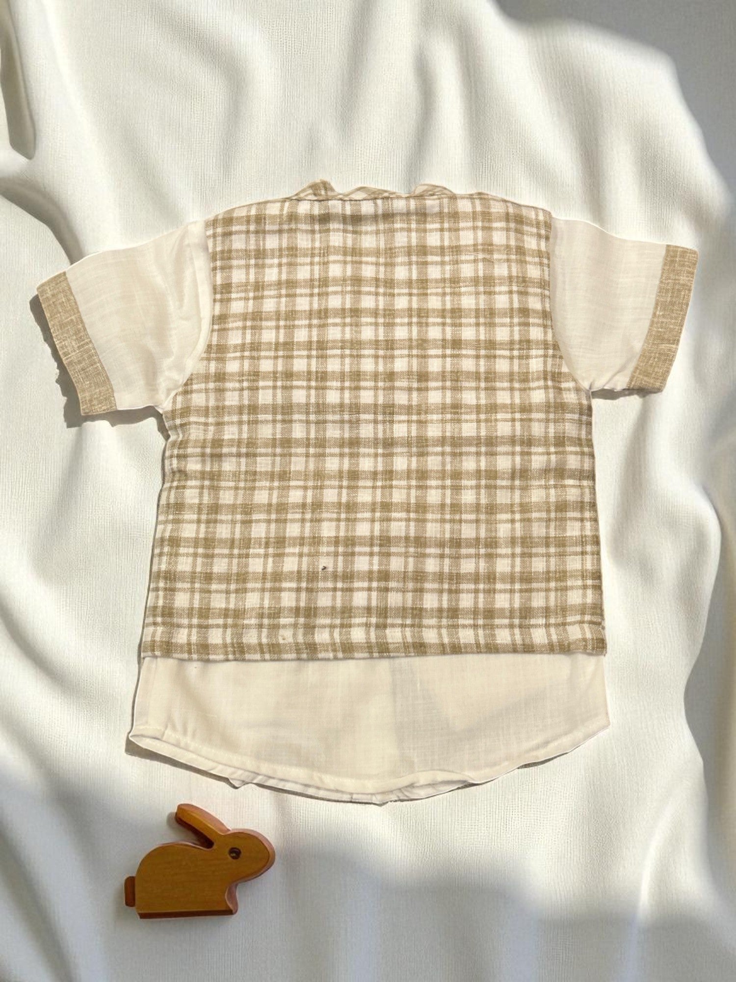 Elegant Beige Checkered Vest & Shorts Set for Boys – Smart Casual Look - My Little Co.