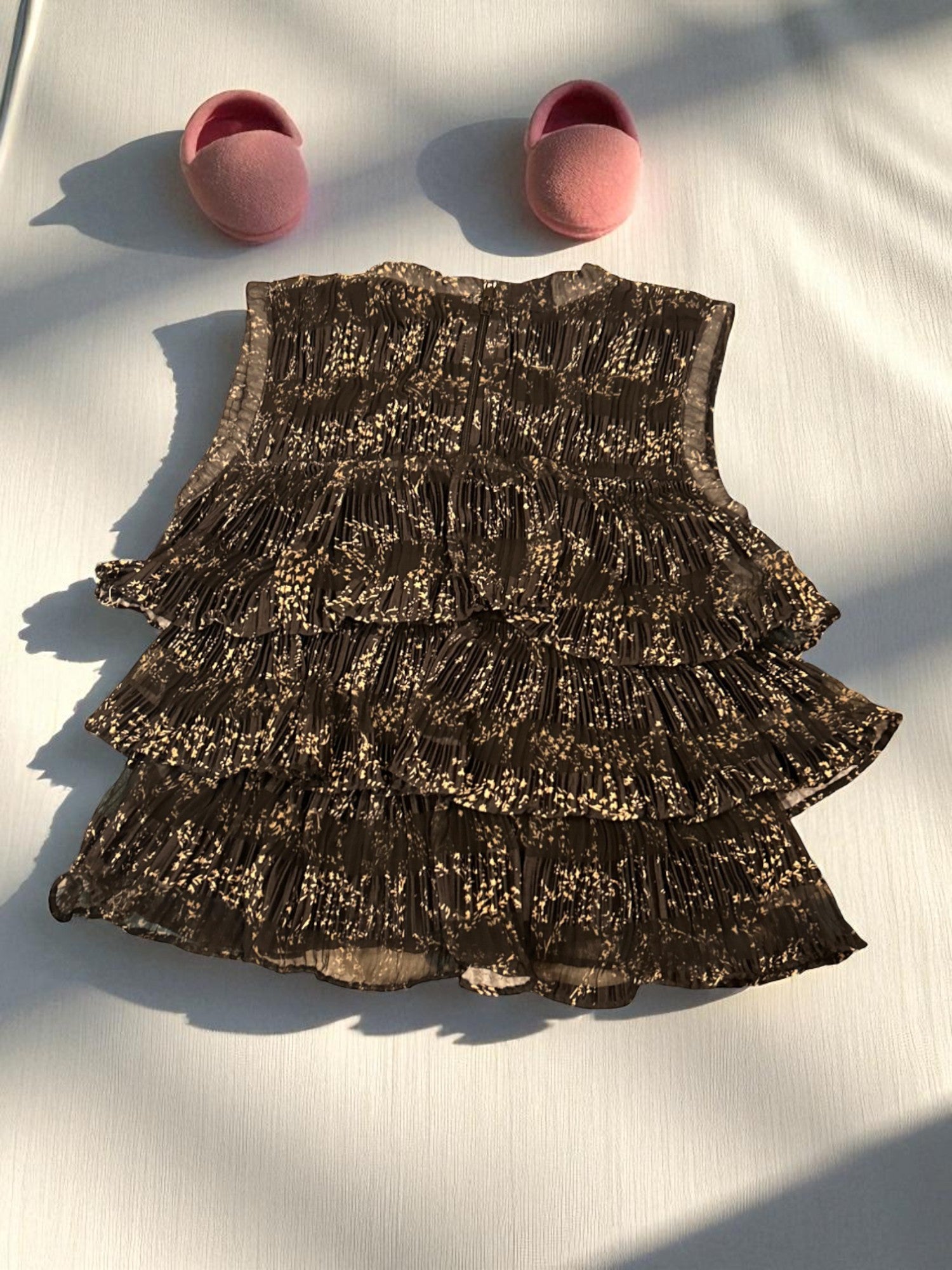 Frilly Black Sleeveless Top & Mustard Pants Set for Girls – Trendy Toddler Outfit - My Little Co.