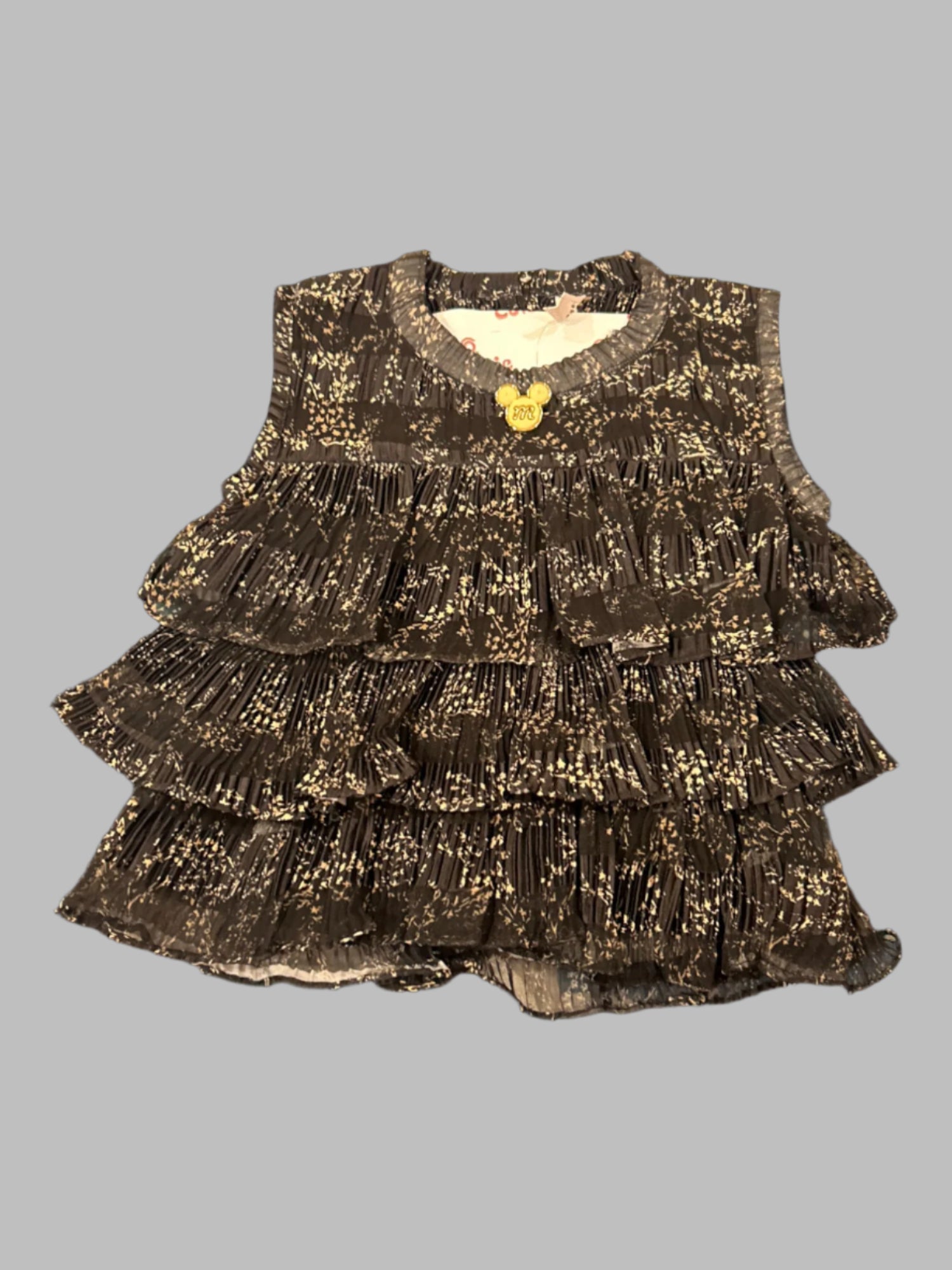Frilly Black Sleeveless Top & Mustard Pants Set for Girls – Trendy Toddler Outfit - My Little Co.