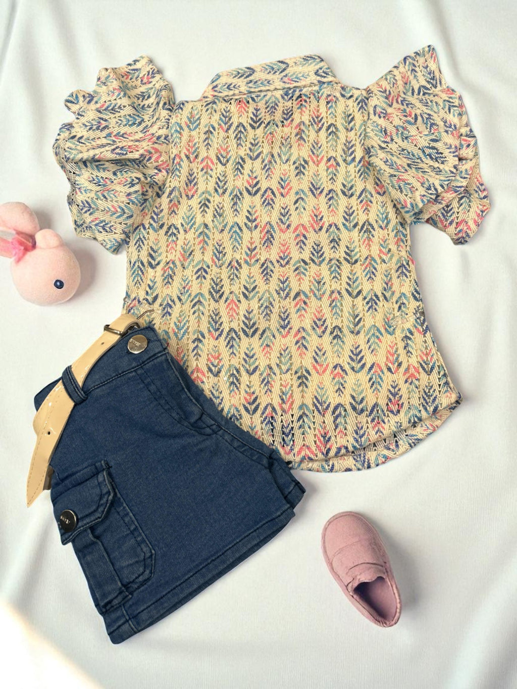 "Be Kind" Summer Shirt & Denim Shorts Set for Girls – 3-Piece Casual Outfit - My Little Co.