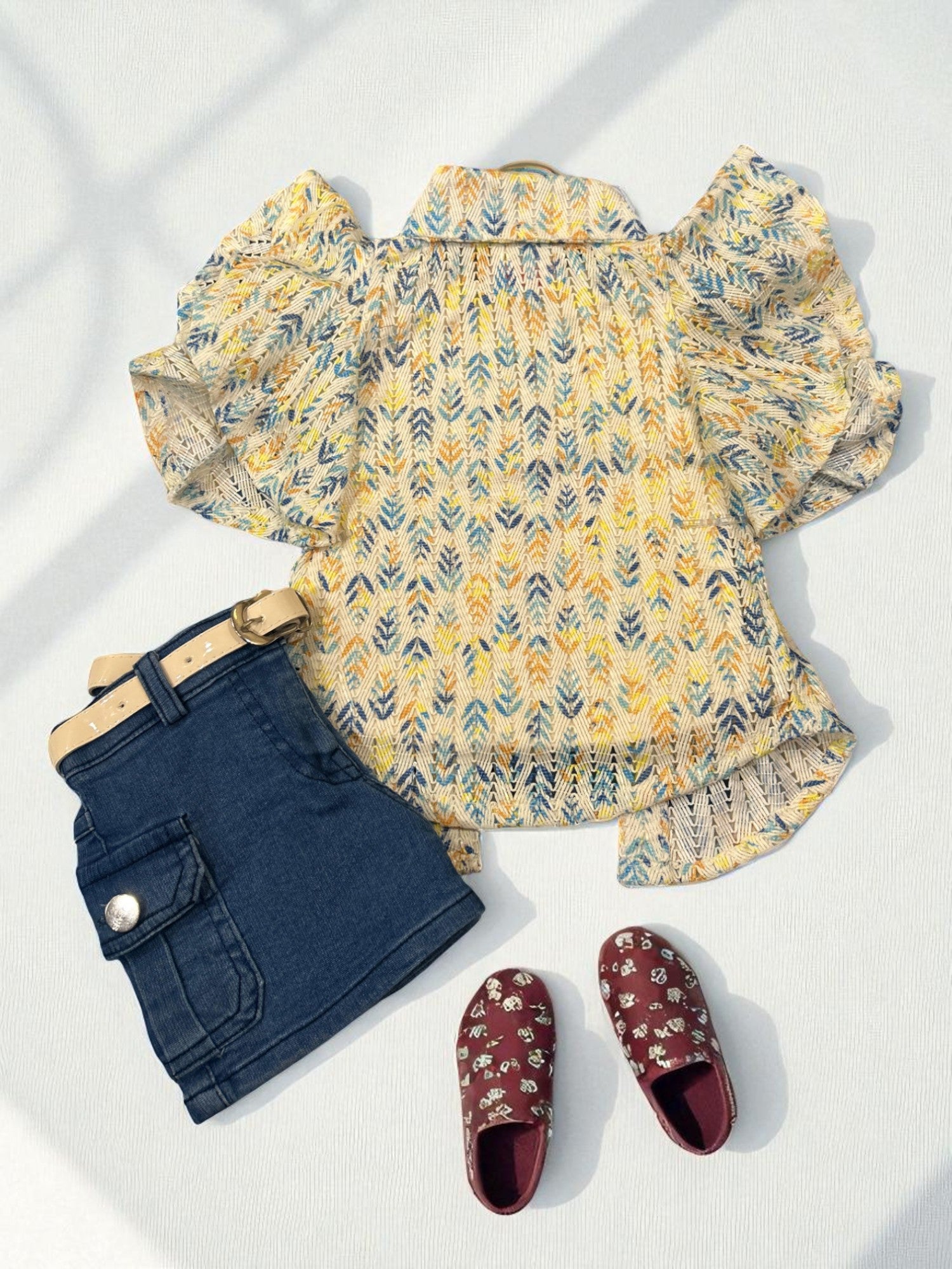 "Be Kind" Summer Shirt & Denim Shorts Set for Girls – 3-Piece Casual Outfit - My Little Co.