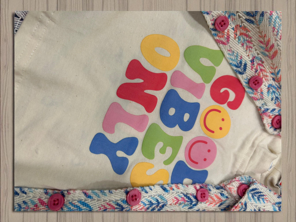 "Be Kind" Summer Shirt & Denim Shorts Set for Girls – 3-Piece Casual Outfit - My Little Co.