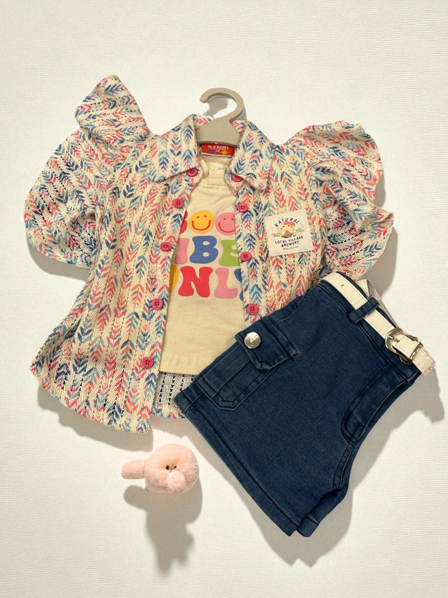 "Be Kind" Summer Shirt & Denim Shorts Set for Girls – 3-Piece Casual Outfit - My Little Co.