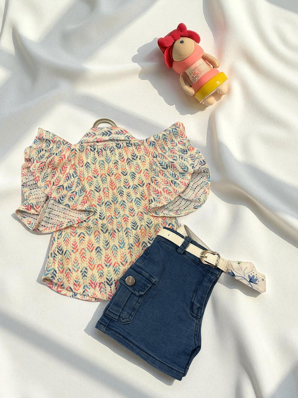 "Be Kind" Summer Shirt & Denim Shorts Set for Girls – 3-Piece Casual Outfit - My Little Co.