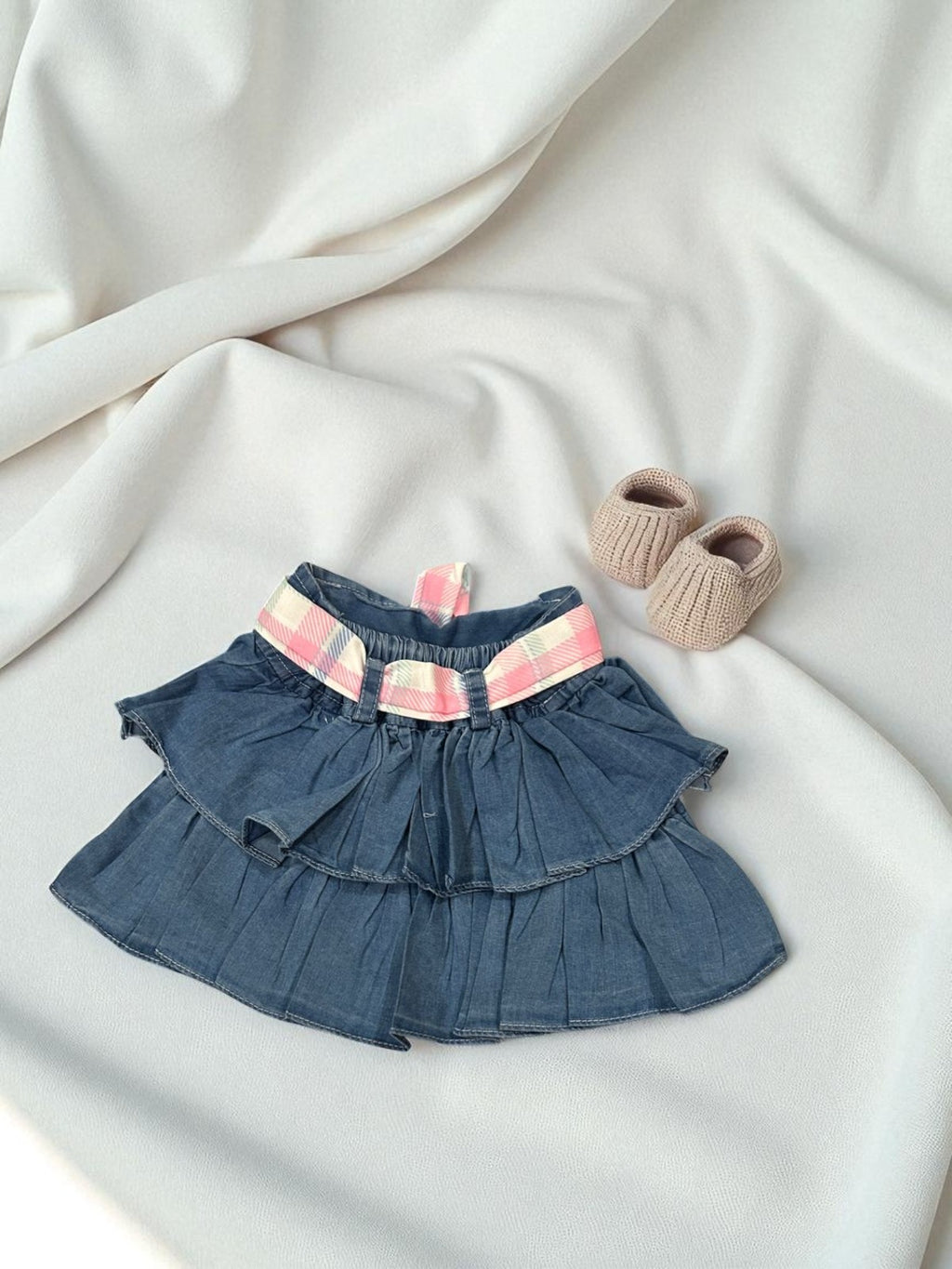 Girls 3-Piece Summer Outfit – Printed "Be Kind" Tee, Ruffle Sleeve Shirt & Denim Shorts - My Little Co.
