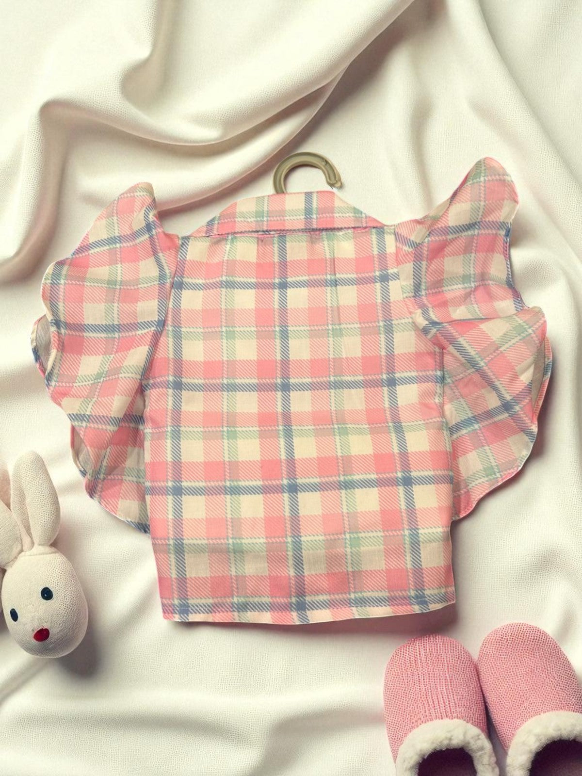 Girls 3-Piece Summer Outfit – Printed "Be Kind" Tee, Ruffle Sleeve Shirt & Denim Shorts - My Little Co.