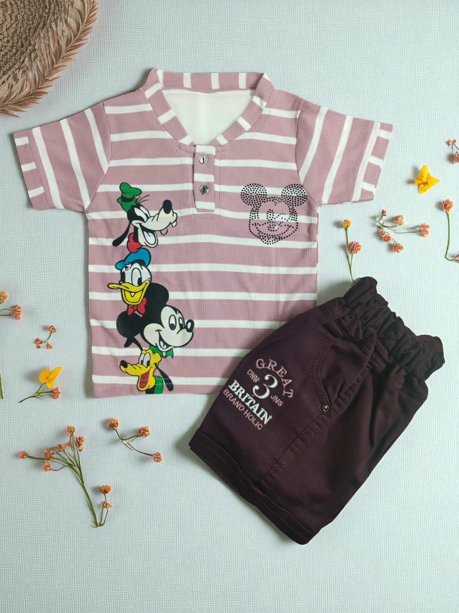 Disney Cartoon Stripped Tee & Shorts Set - My Little Co.