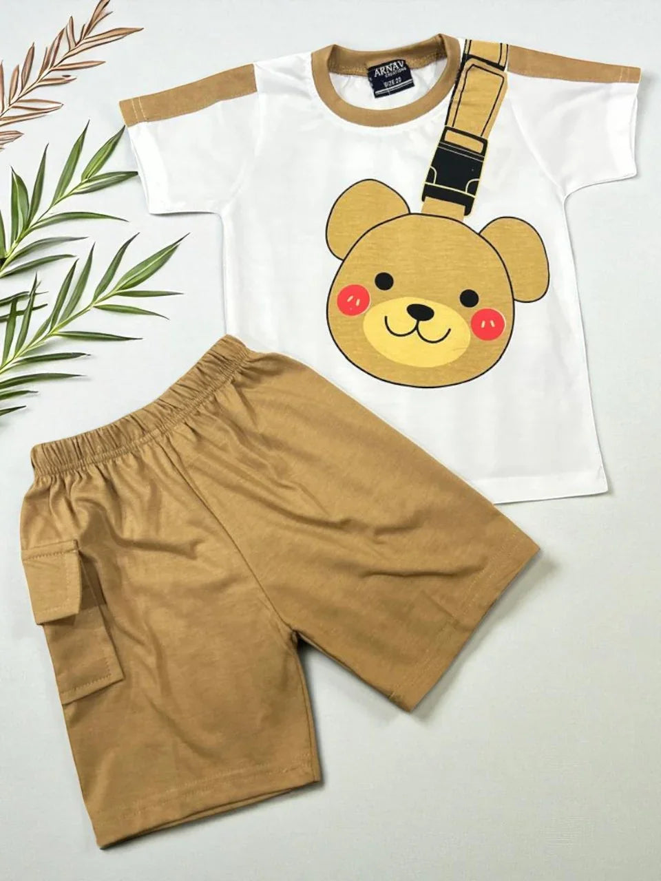 Cute Bear Print Toddler Set – White T-Shirt & Shorts - My Little Co.