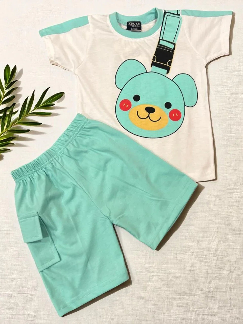 Cute Bear Print Toddler Set – White T-Shirt & Shorts - My Little Co.