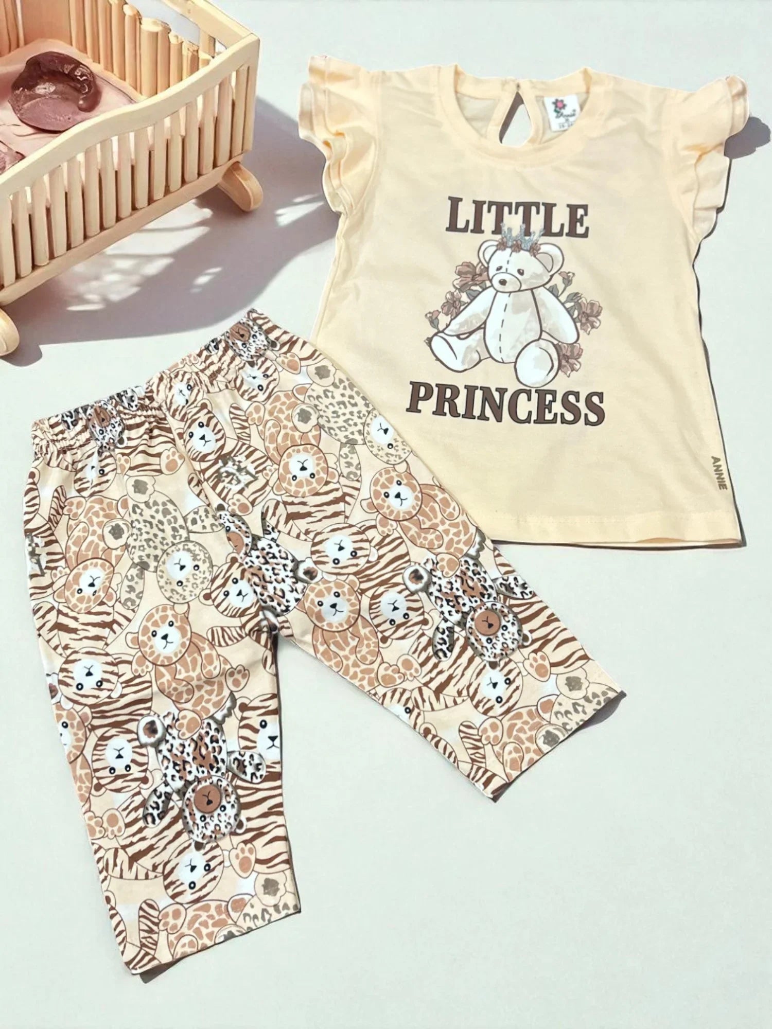 Little Princess Teddy Top & Animal Print Pant Set for Baby Girls - My Little Co.