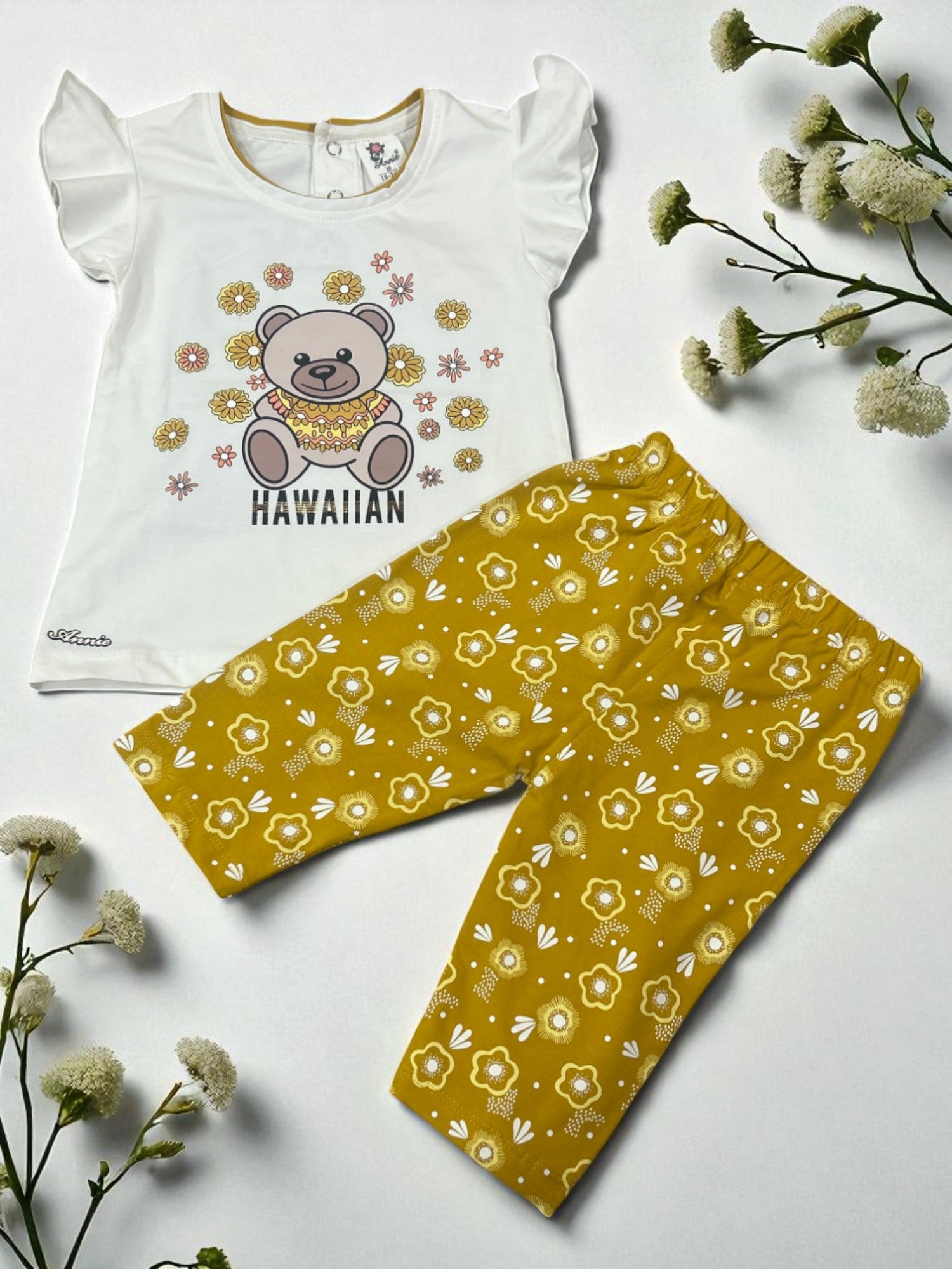 Hawaiian Bear Toddler Girl Outfit Set – Top & Floral Pants - My Little Co.