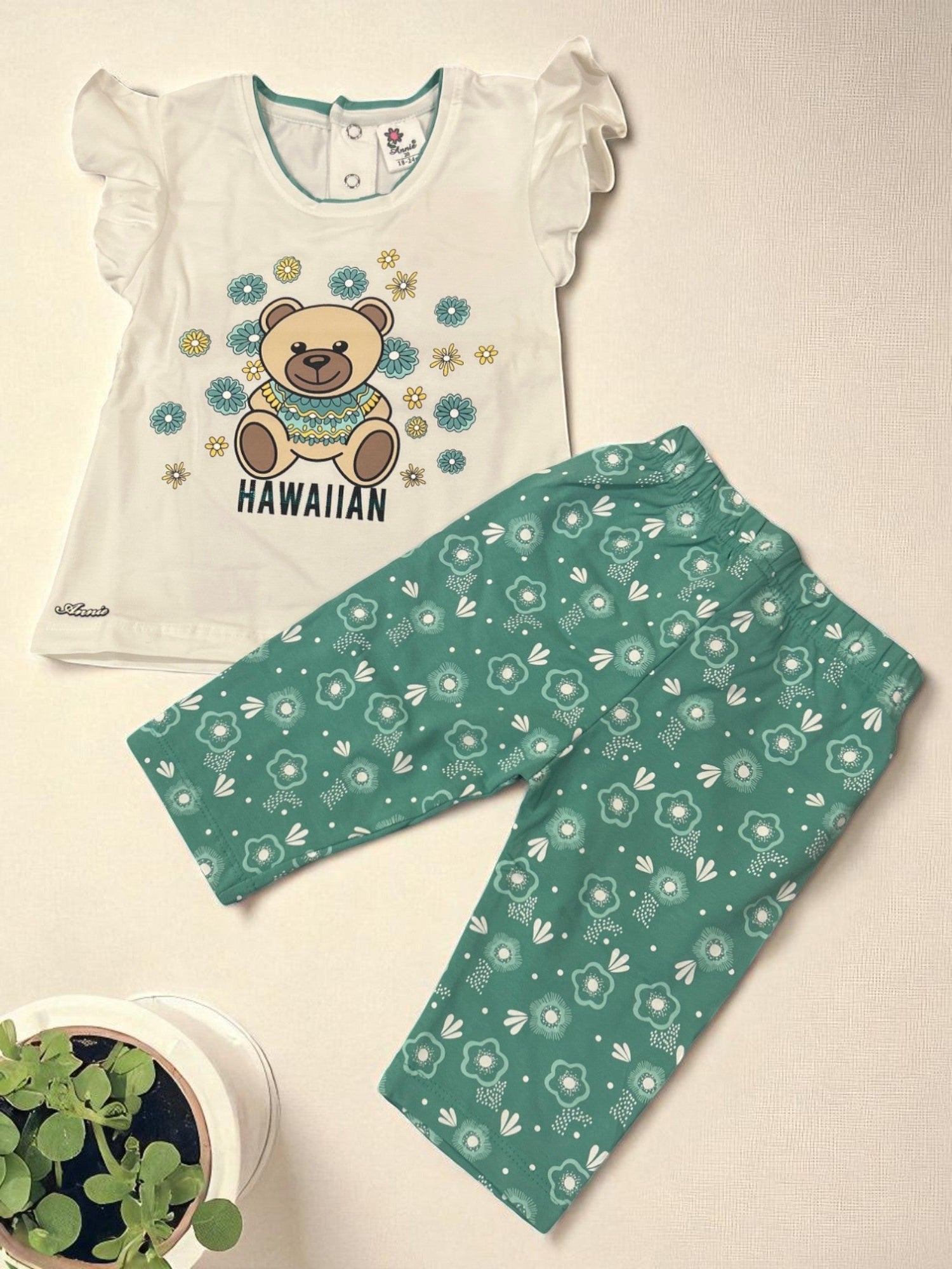 Hawaiian Bear Toddler Girl Outfit Set – Top & Floral Pants - My Little Co.