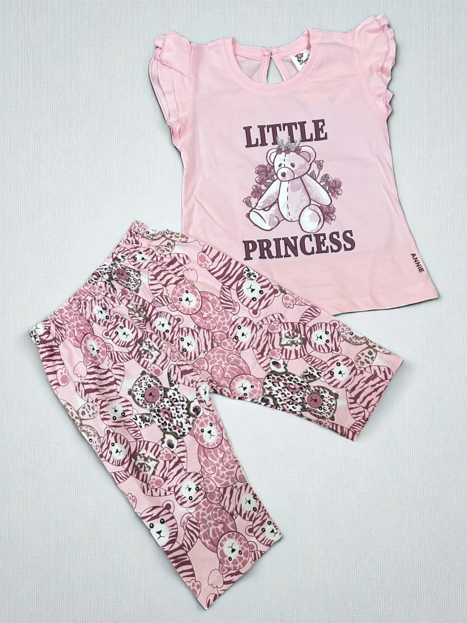 Little Princess Teddy Top & Animal Print Pant Set for Baby Girls - My Little Co.