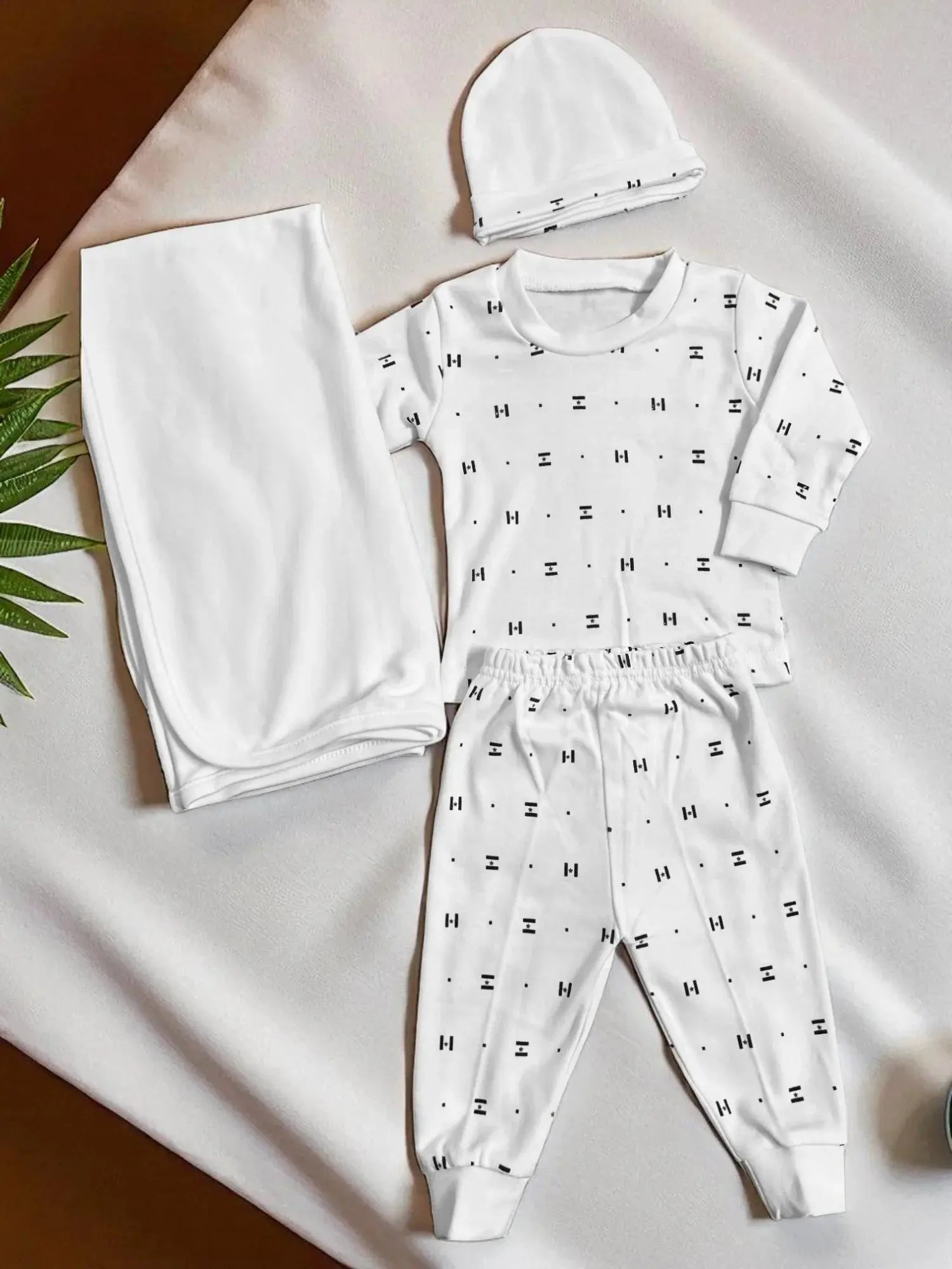Newborn White 4-Piece Set – T-shirt, Cap, Pants & Blanket - My Little Co.