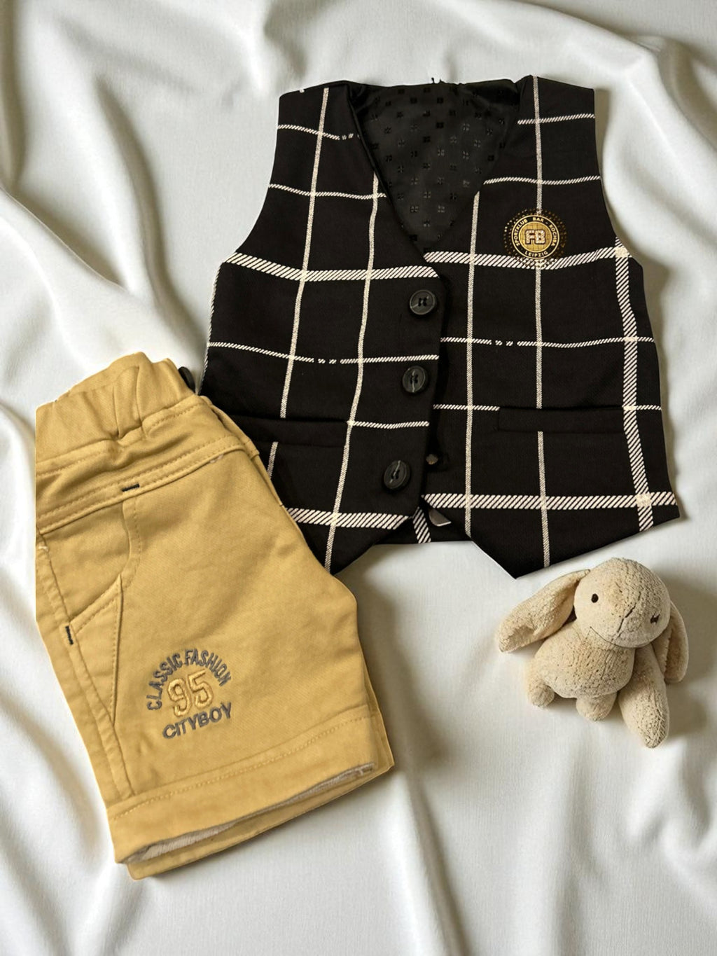 Stylish Formal Vest & Shorts Set for Boys – Classic Checkered Design - My Little Co.