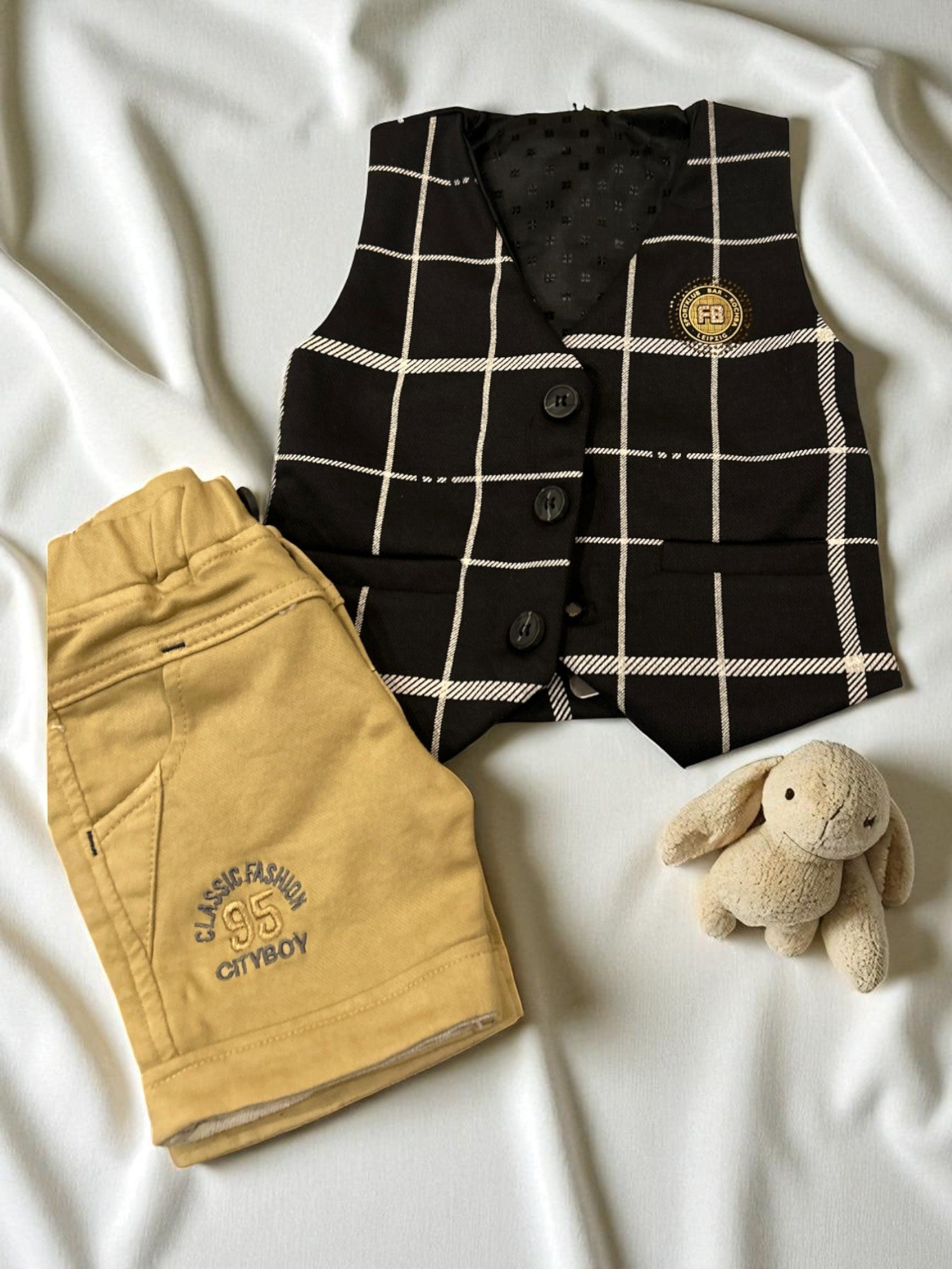 Stylish Formal Vest & Shorts Set for Boys – Classic Checkered Design - My Little Co.