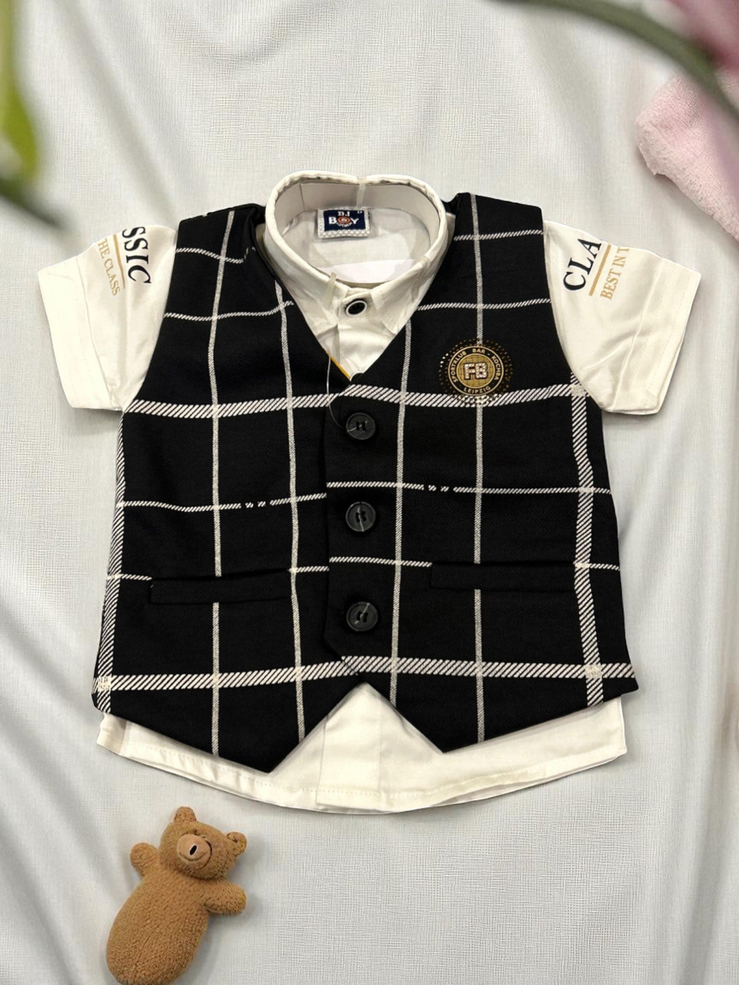 Stylish Formal Vest & Shorts Set for Boys – Classic Checkered Design - My Little Co.