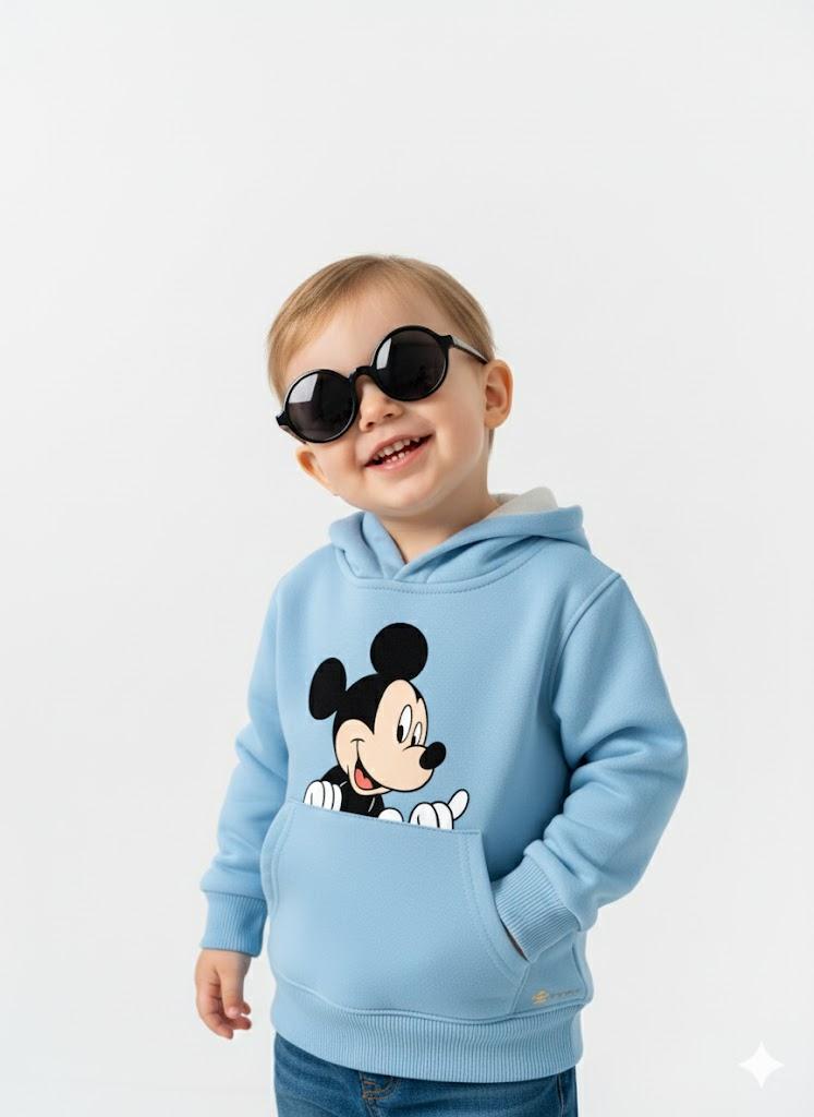 Sky blue Baby Hoodie with Cartoon Mickey Print – Cute Toddler Pullover My Little Co.