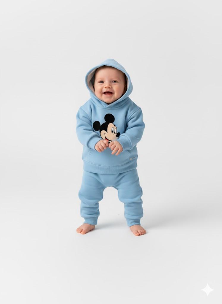 Sky blue Baby Hoodie with Cartoon Mickey Print – Cute Toddler Pullover My Little Co.
