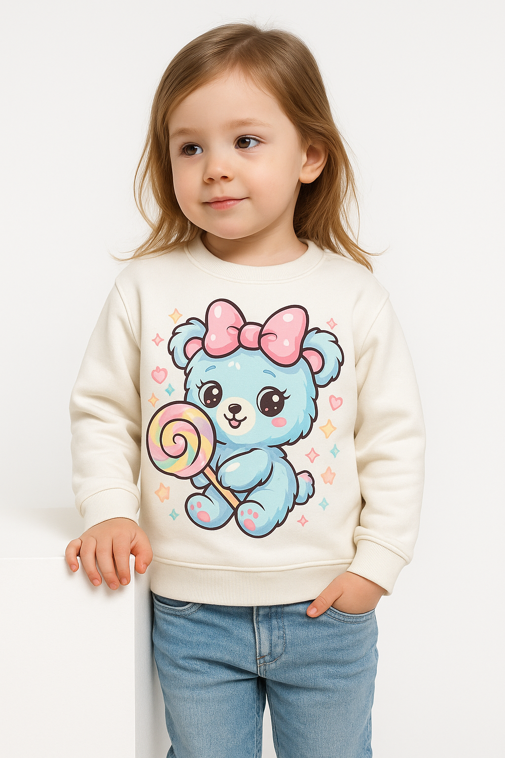White cotton fleece sweatshirt for kids – My Little Co. winterwear