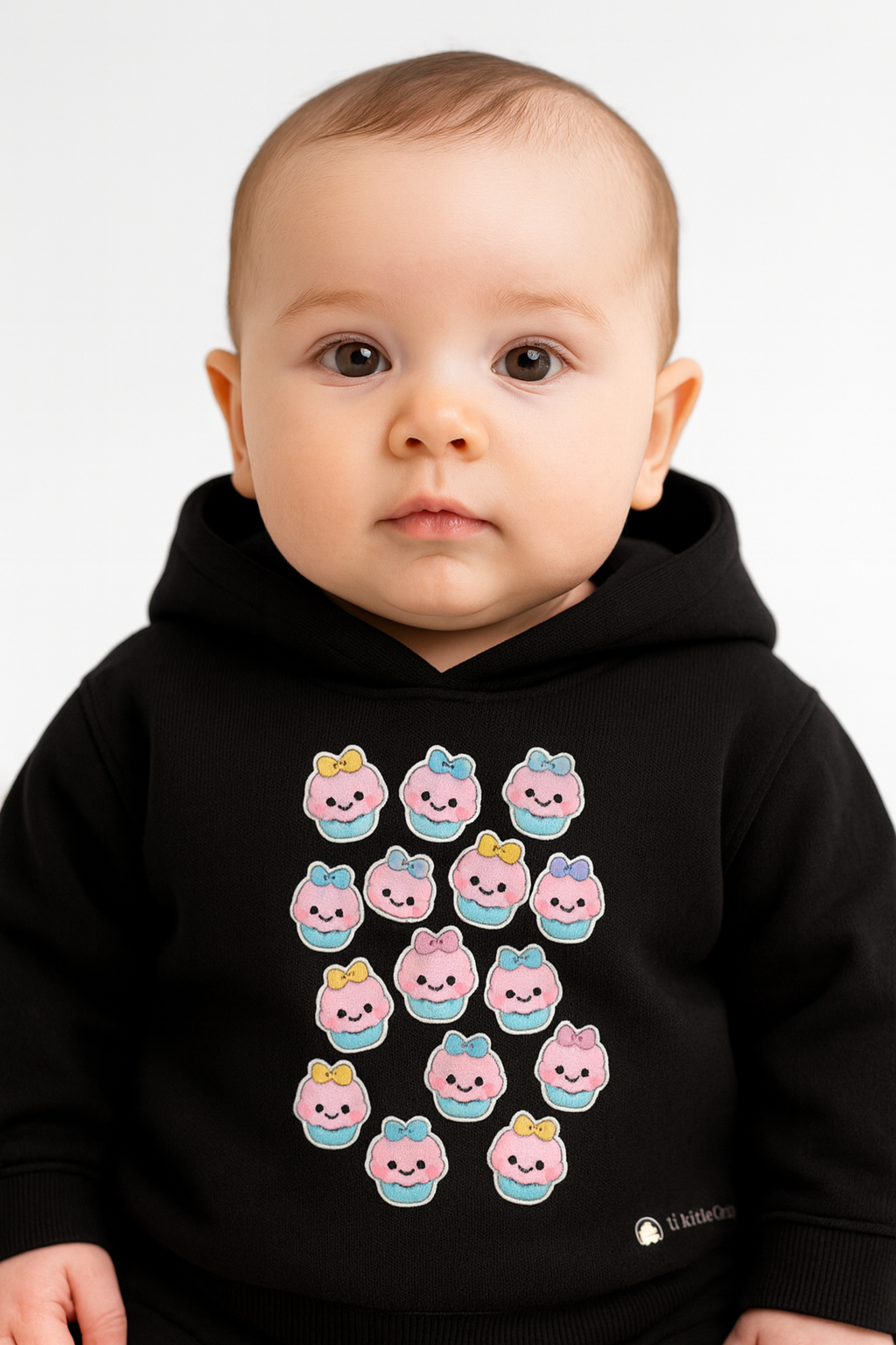 black kids hoodie cupcake joy print organic thermal fleece my little co