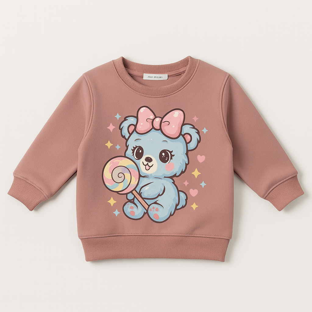 boy peach kids sweatshirt – cute Lollipop Bear design