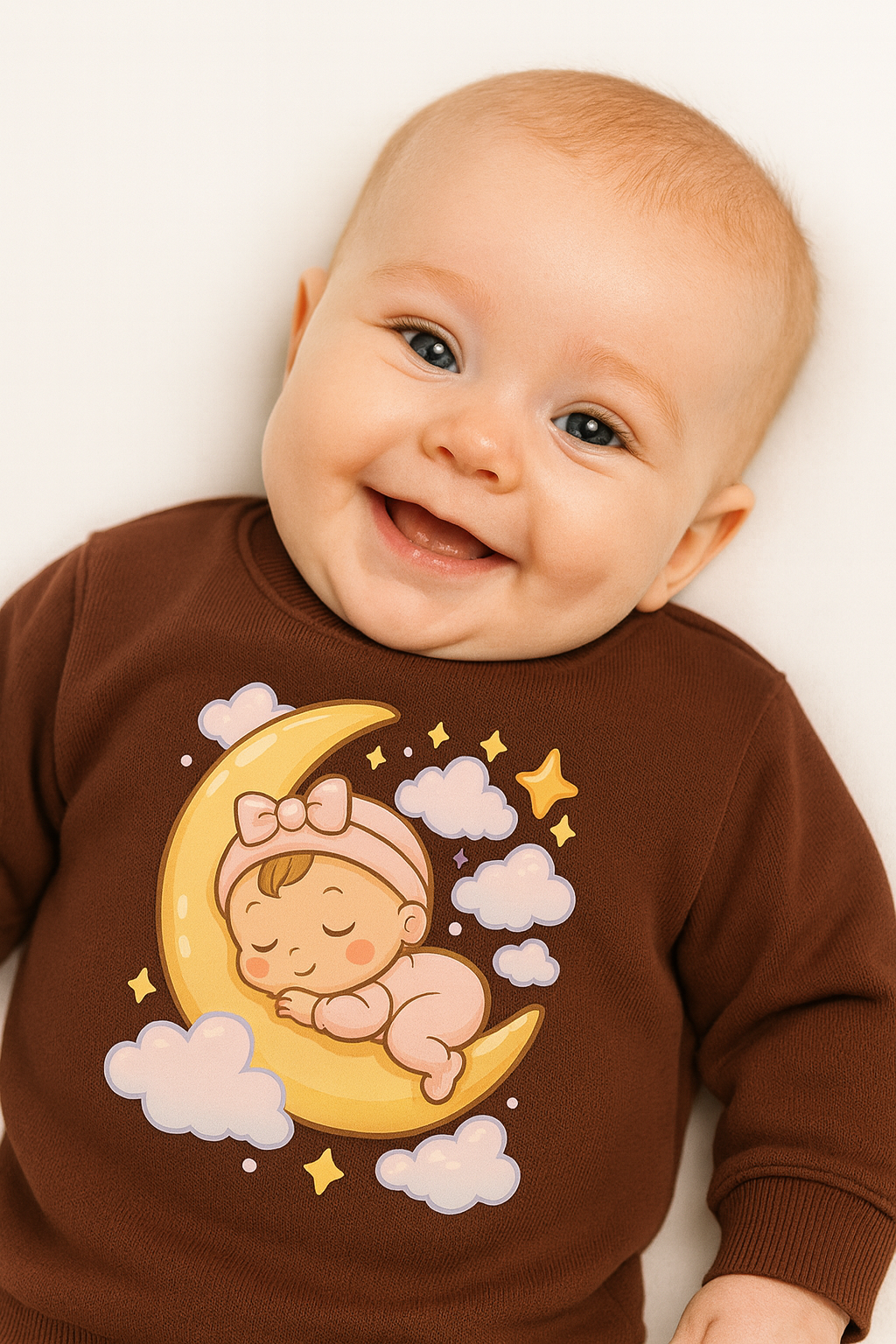 coffee baby sweatshirt sleeping moon print organic cotton fleece my little co