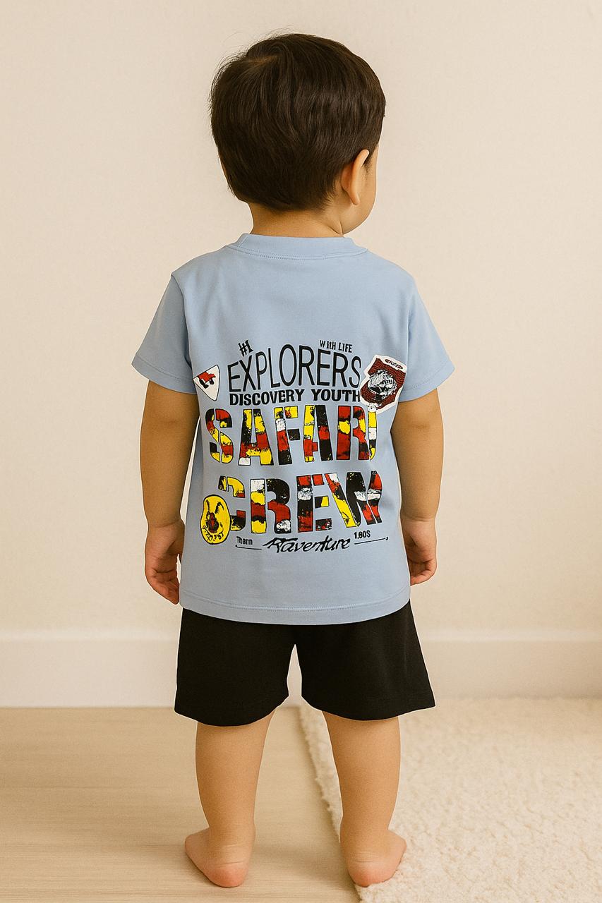 Adventure Crew T-shirt and Shorts Set for Kids with Back Print sky - My Little Co.