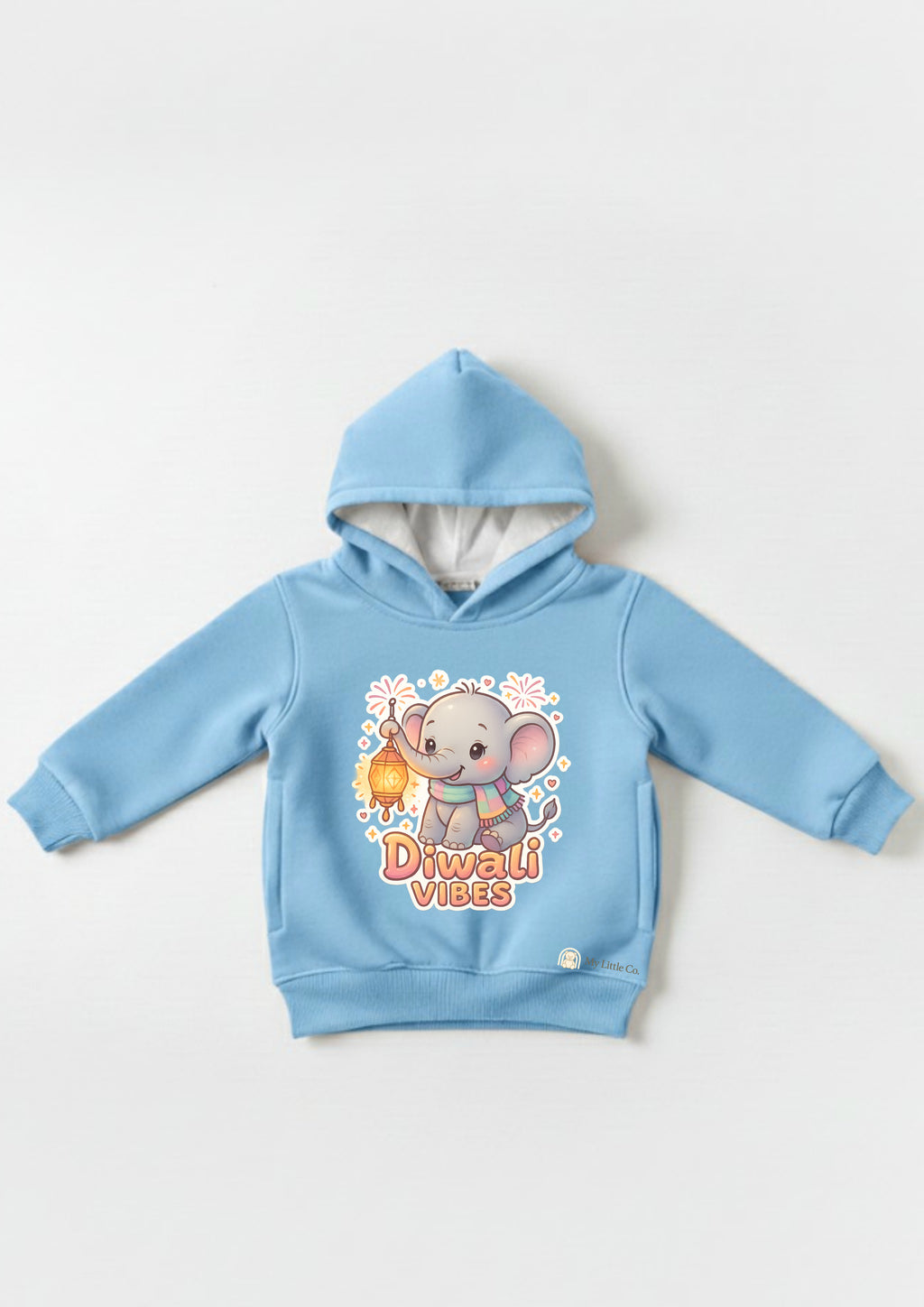 Unique Joy! Sky Blue Elephant Diwali Vibes Hoodie - My little co (0-6 Yrs) My Little Co.