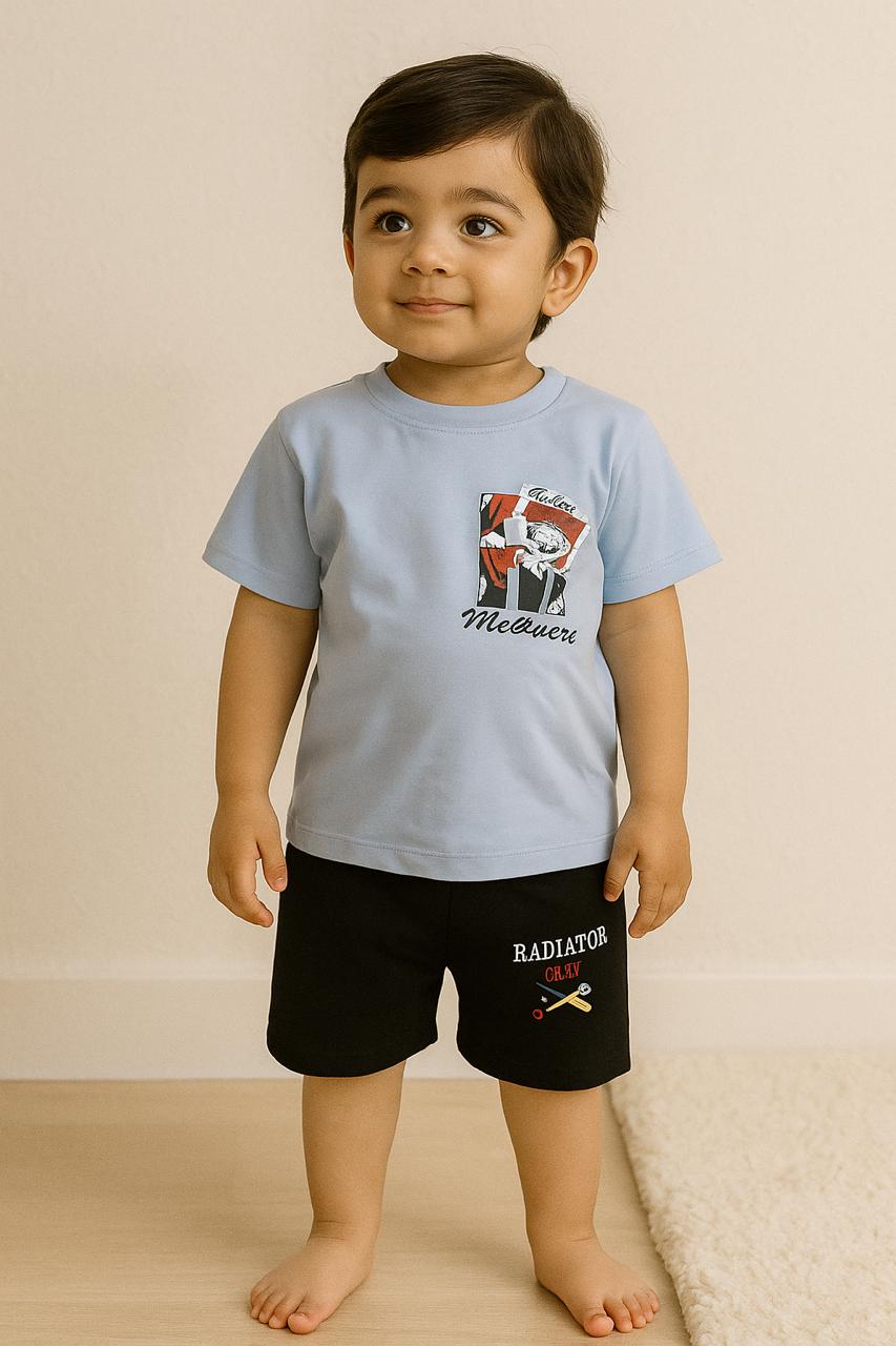 Adventure Crew T-shirt and Shorts Set for Kids with Back Print sky - My Little Co.