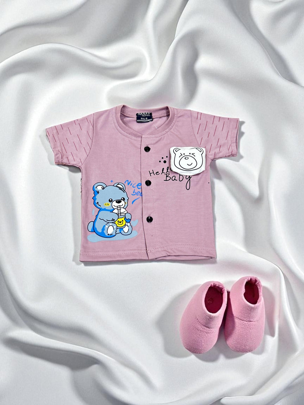 Hello Baby Bear Button-Front T-Shirt & Shorts Co-ord Set for Baby Boys - My Little Co.