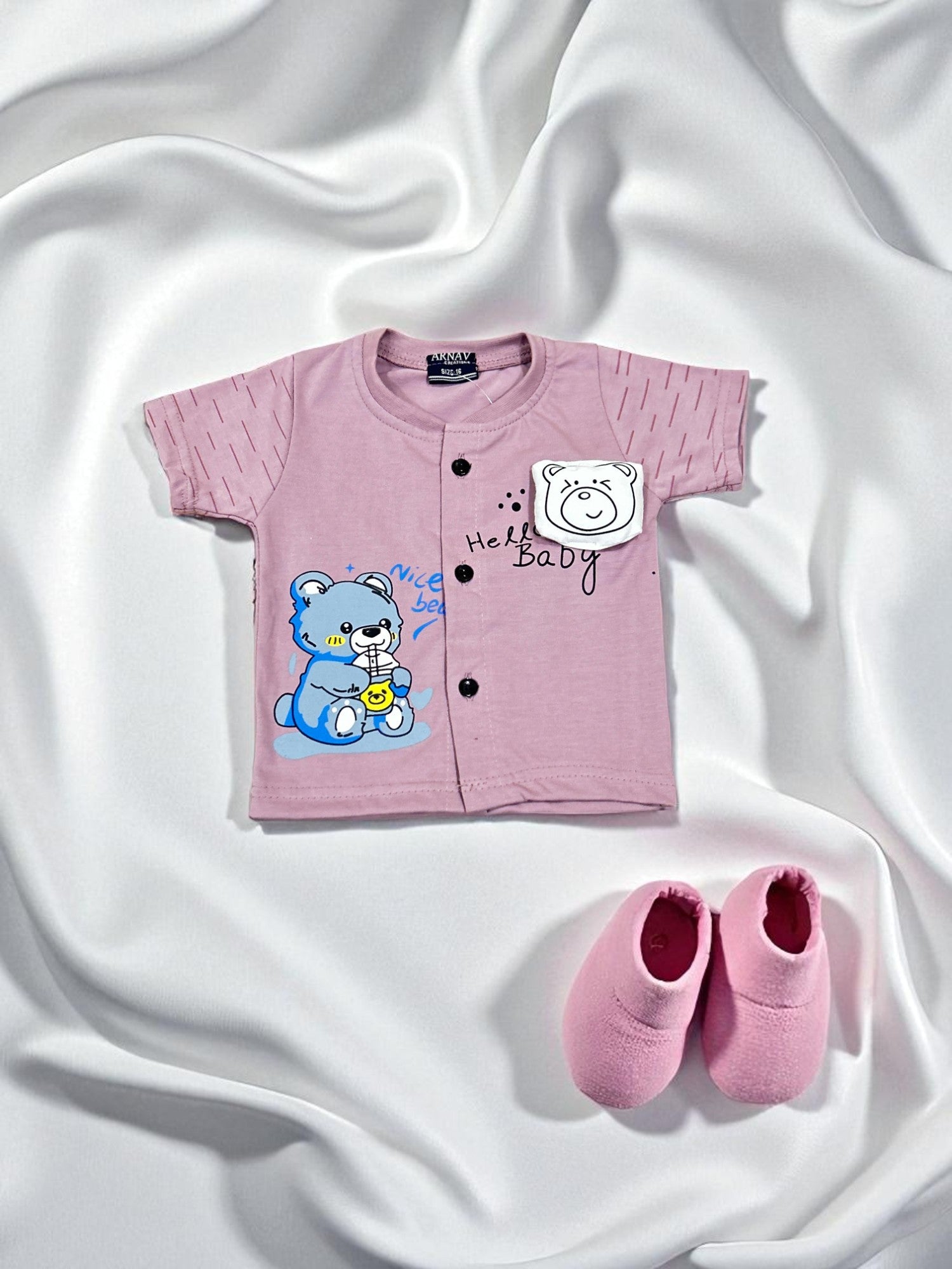 Hello Baby Bear Button-Front T-Shirt & Shorts Co-ord Set for Baby Boys - My Little Co.