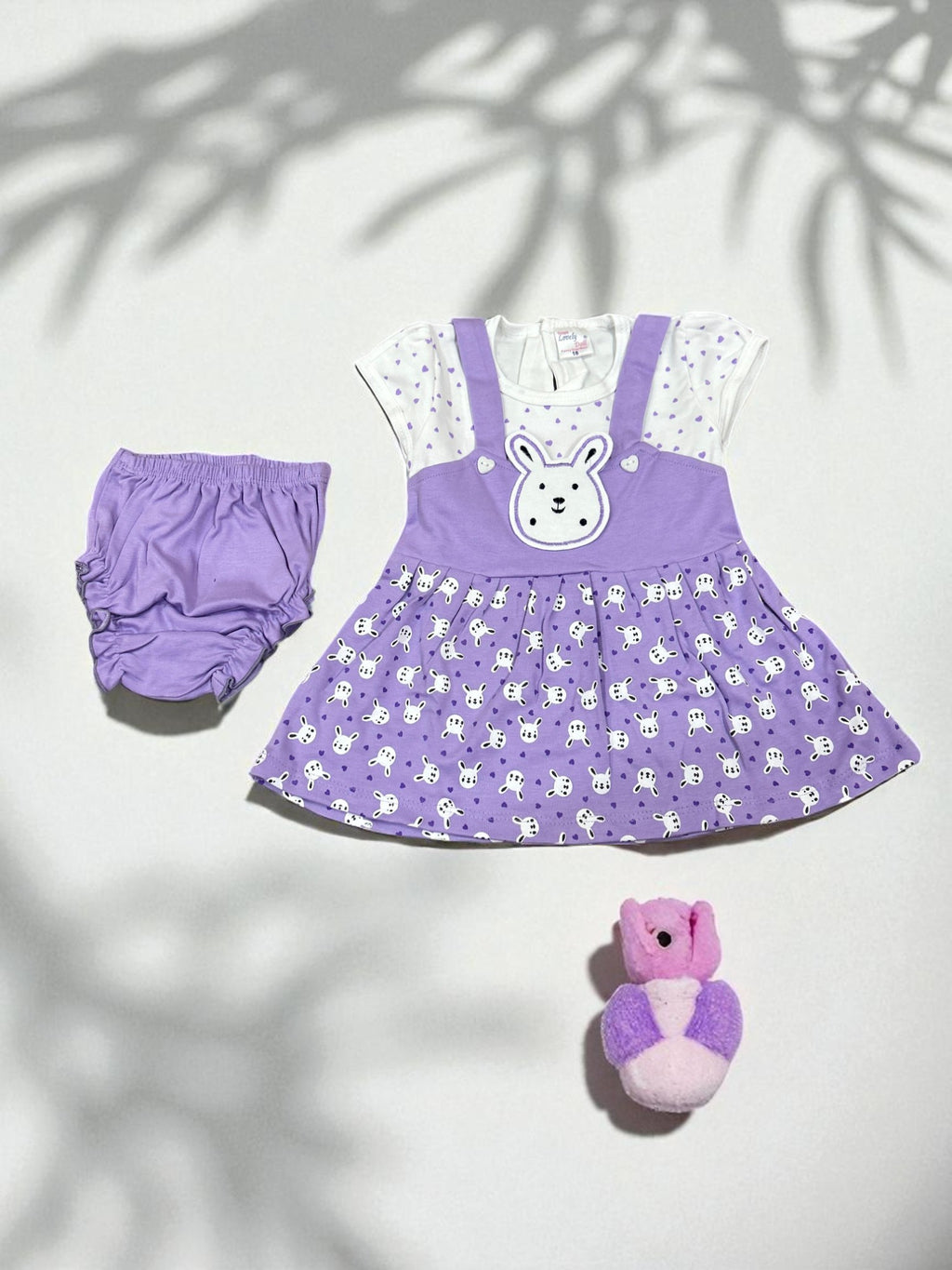 Bunny Face Dungaree Dress & Polka T-Shirt Set for Baby Girls - My Little Co.