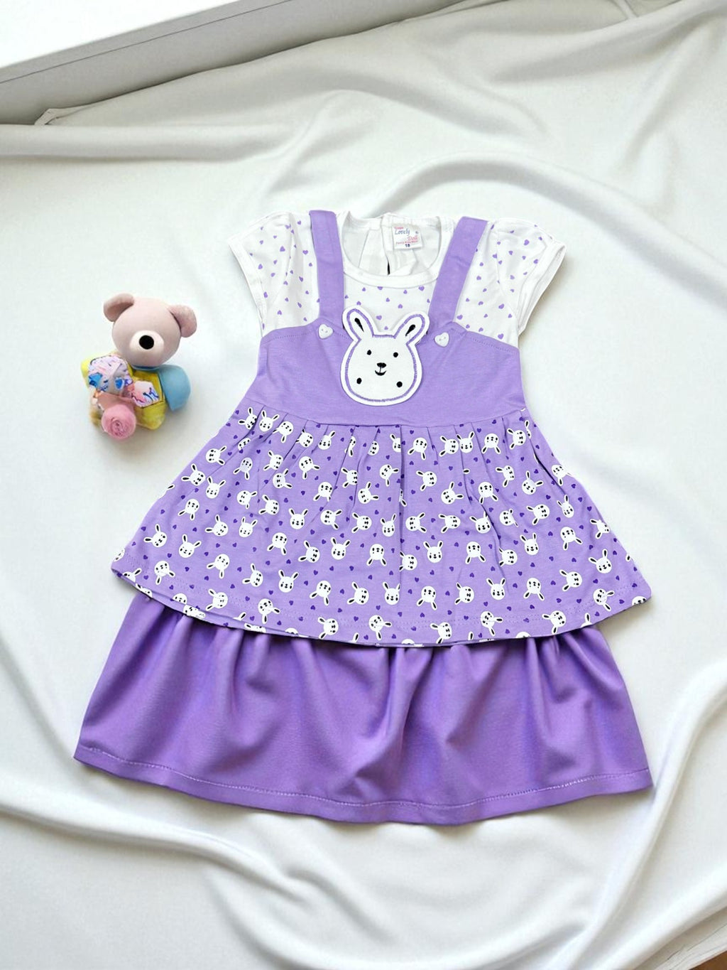 Bunny Face Dungaree Dress & Polka T-Shirt Set for Baby Girls - My Little Co.