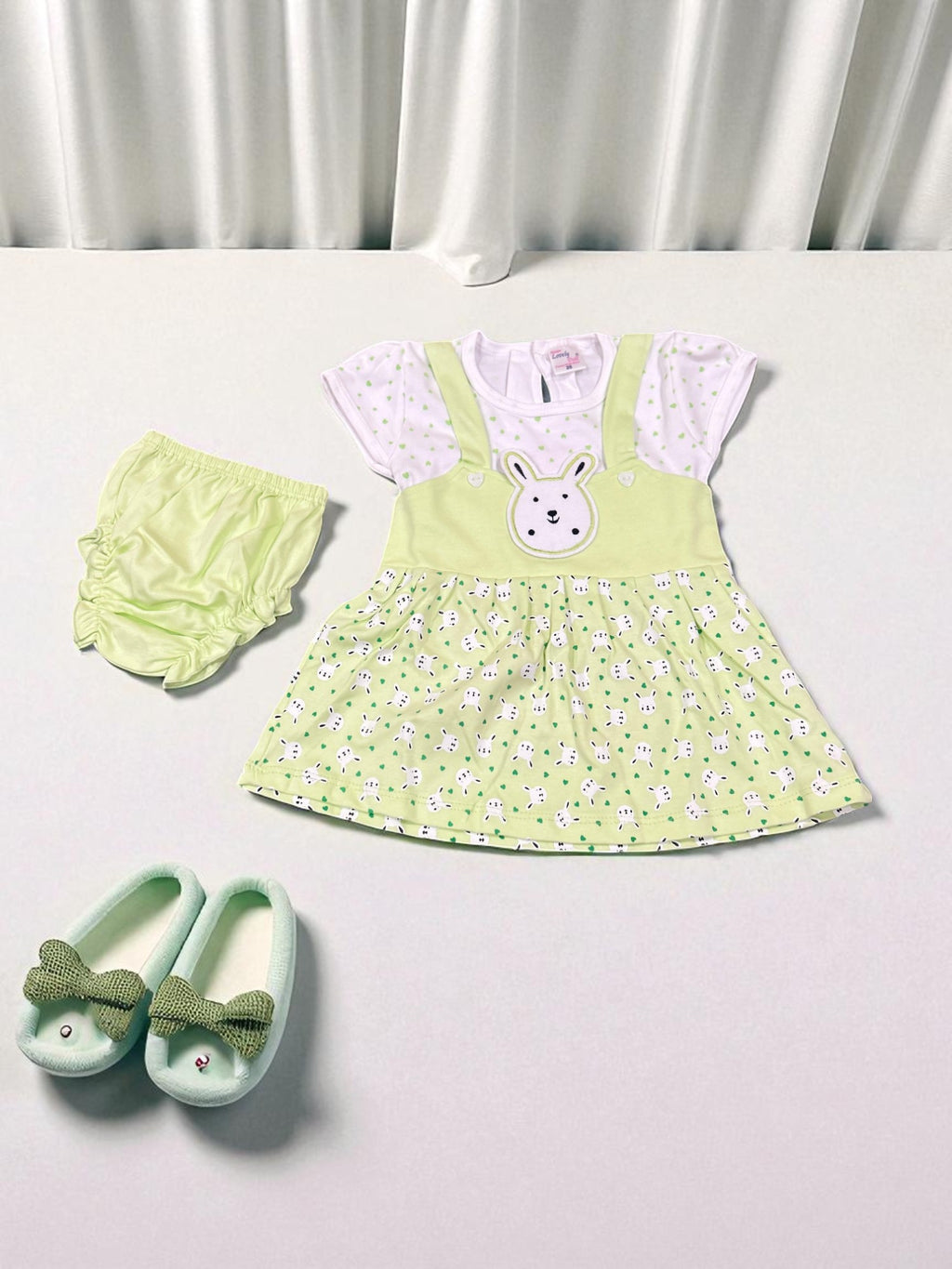 Bunny Face Dungaree Dress & Polka T-Shirt Set for Baby Girls - My Little Co.