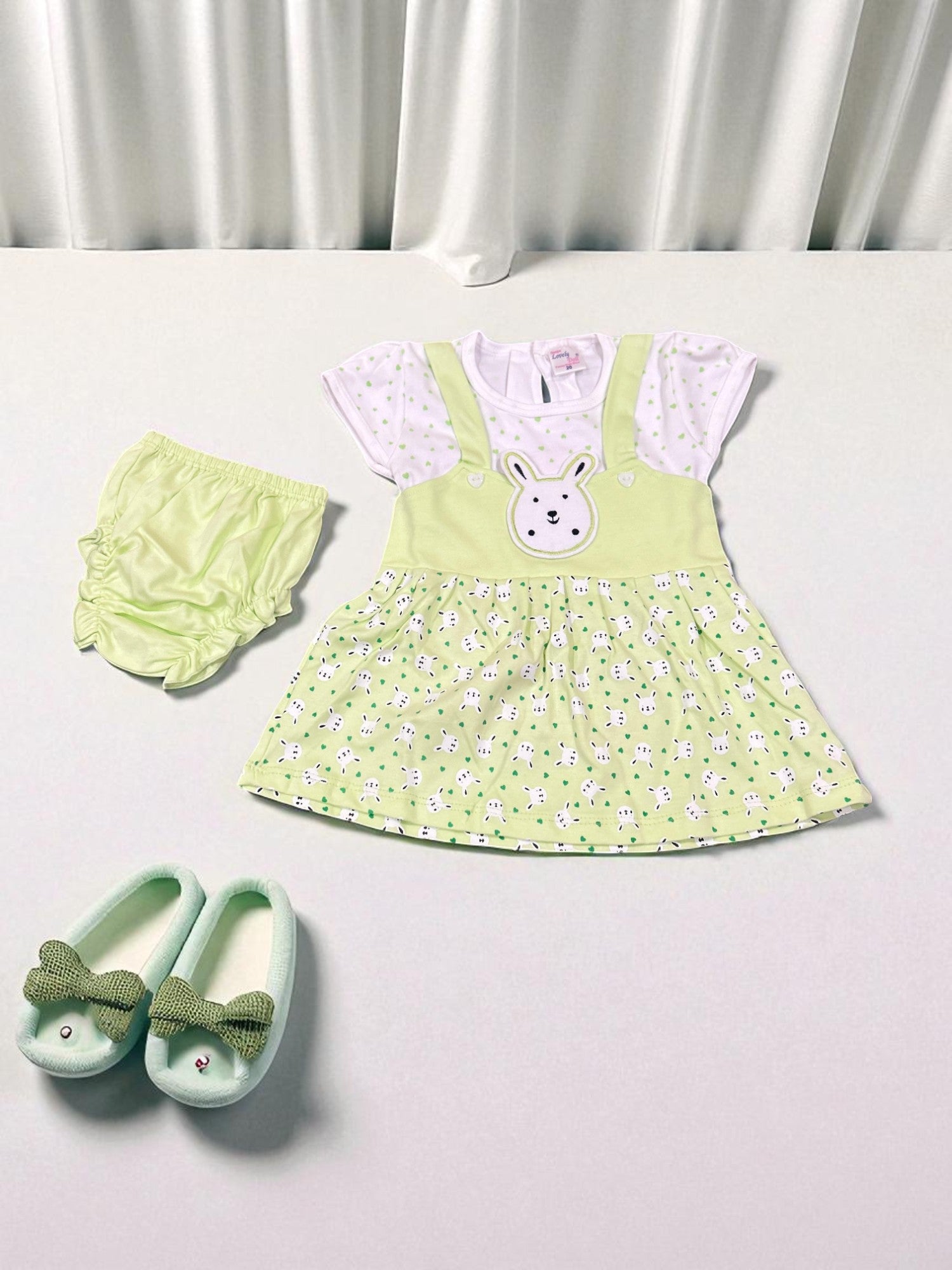 Bunny Face Dungaree Dress & Polka T-Shirt Set for Baby Girls - My Little Co.