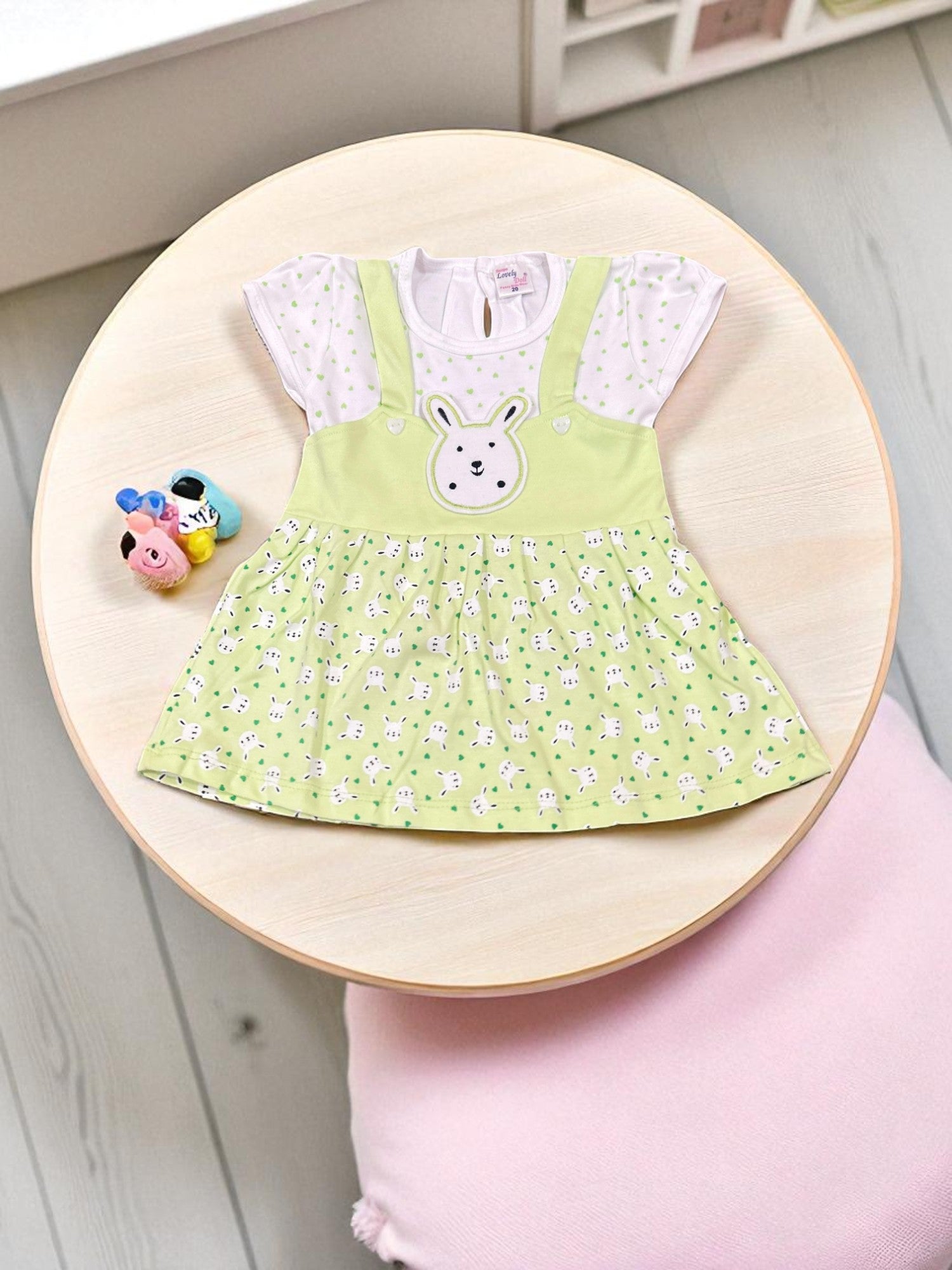 Bunny Face Dungaree Dress & Polka T-Shirt Set for Baby Girls - My Little Co.