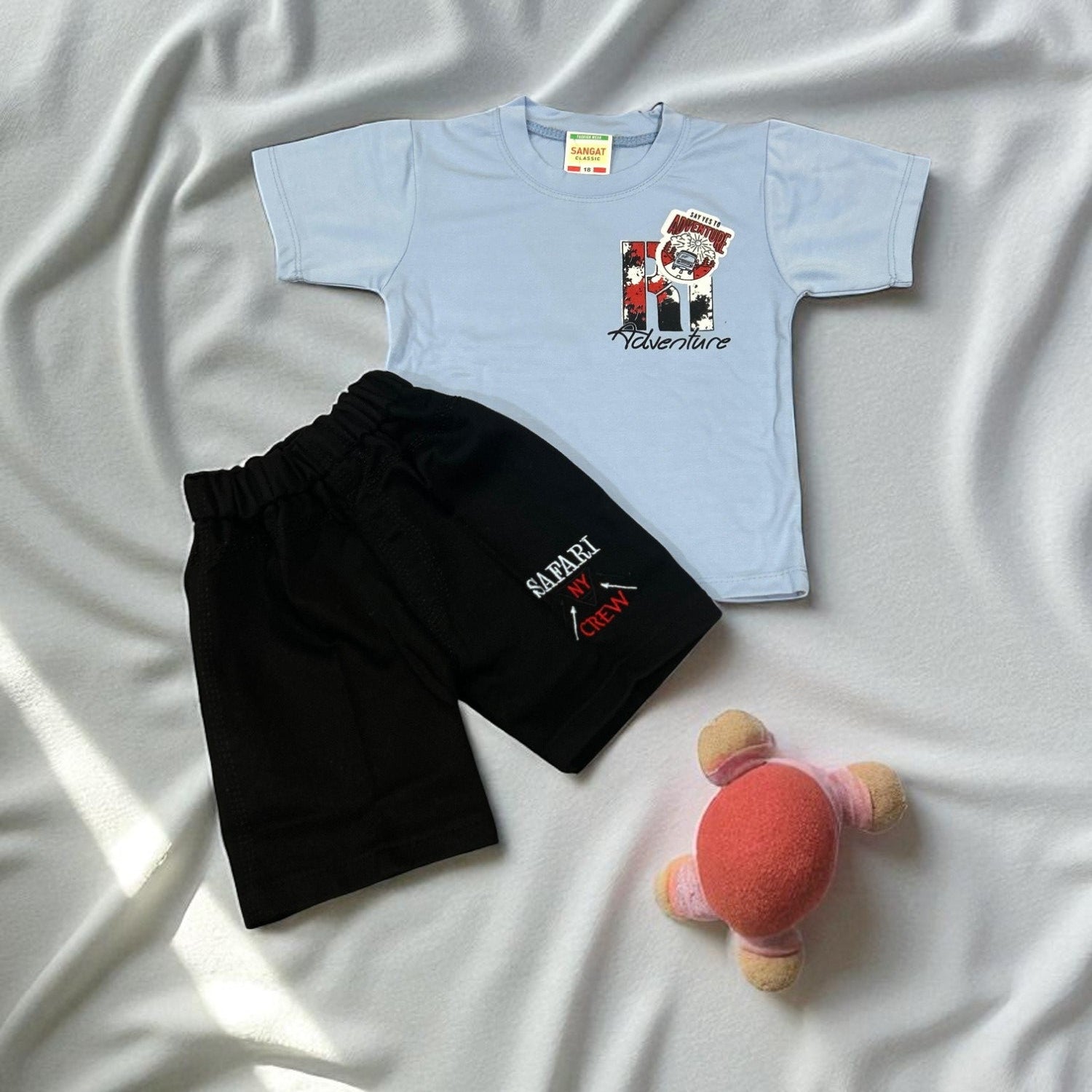 Adventure Crew T-shirt and Shorts Set for Kids with Back Print sky - My Little Co.