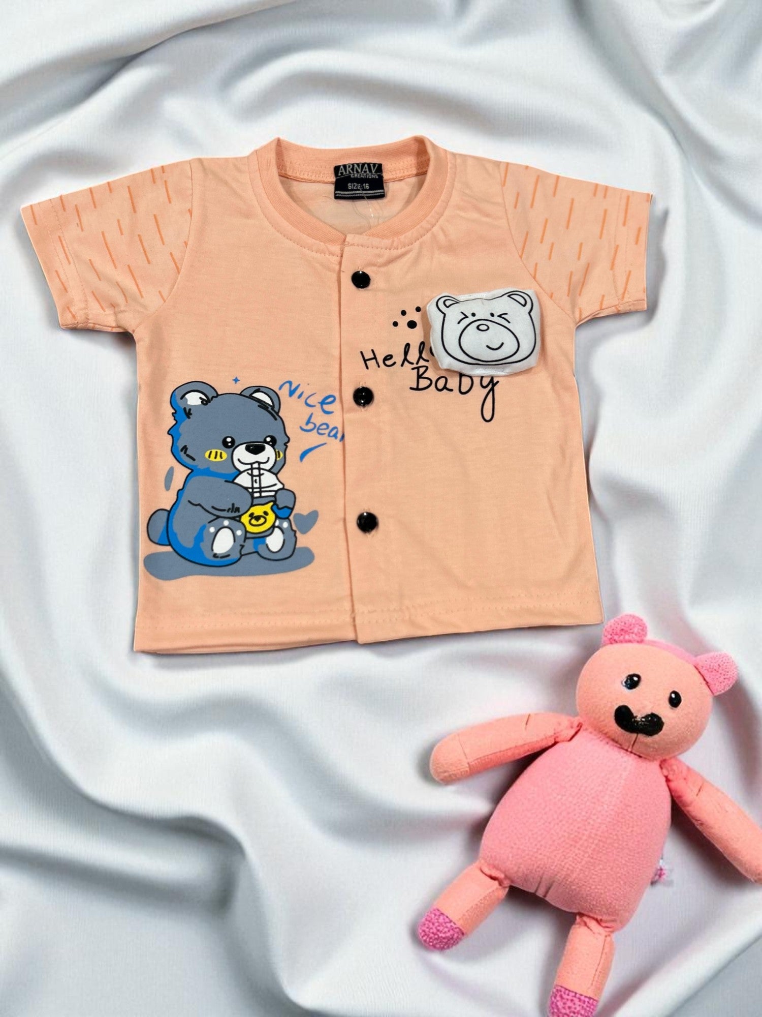Hello Baby Bear Button-Front T-Shirt & Shorts Co-ord Set for Baby Boys - My Little Co.