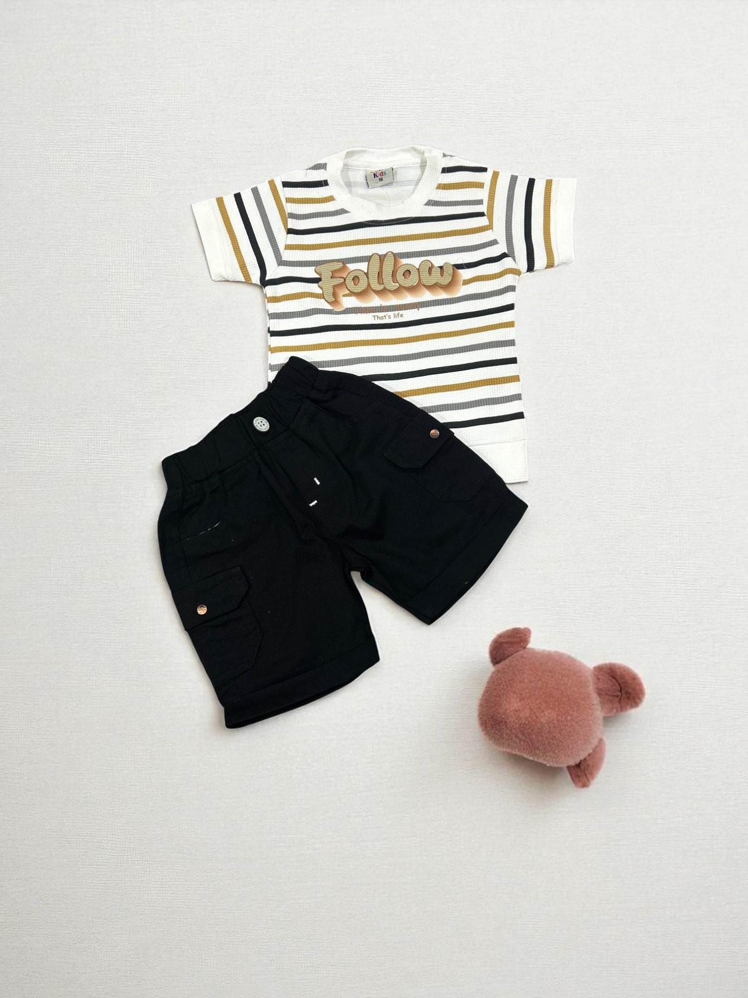 Follow Stripe T-Shirt & Pocket Shorts Co-ord Set for Baby Boys - My Little Co.