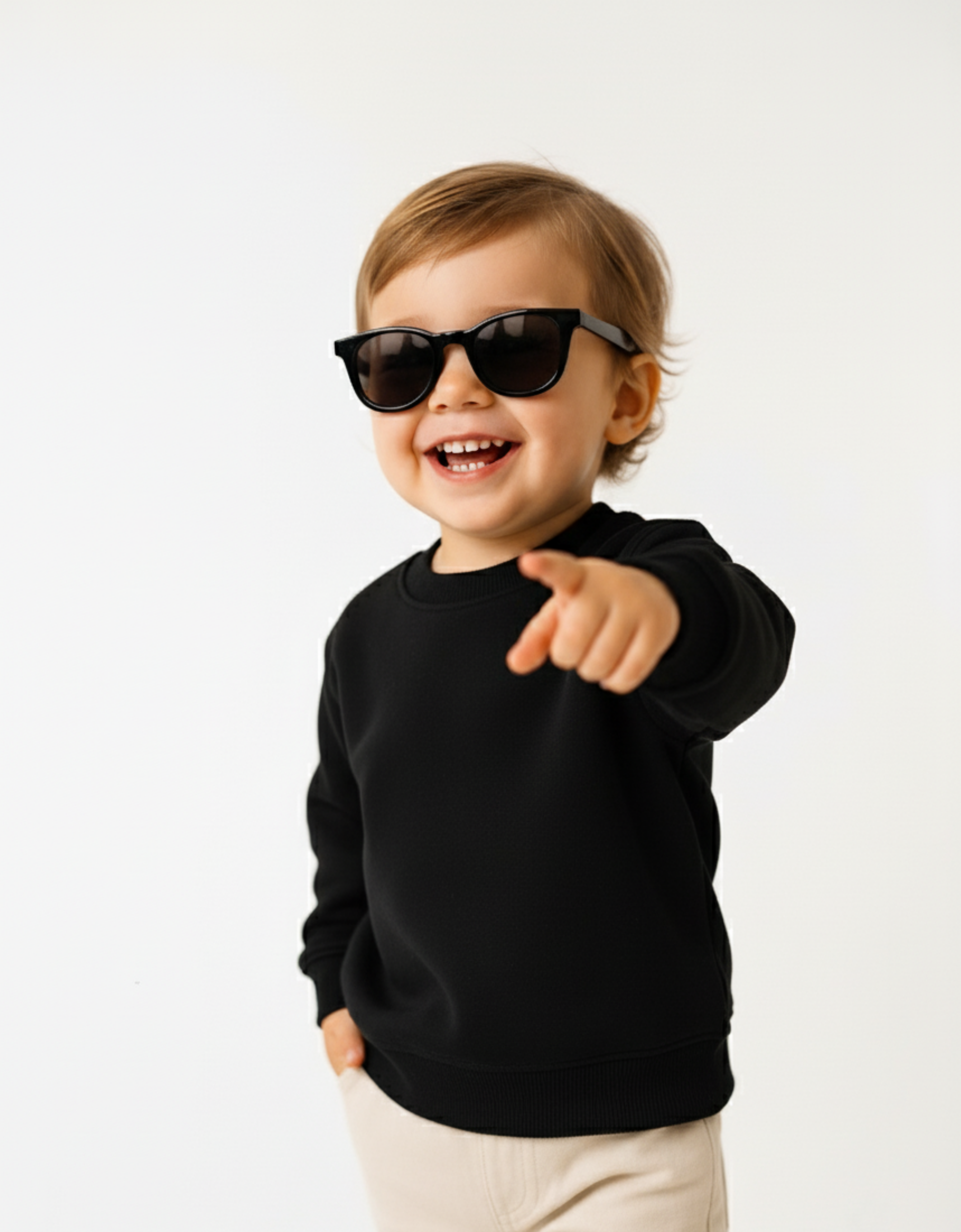 Black Round Neck Sweatshirt with Side Pockets – My Little Co. My Little Co.