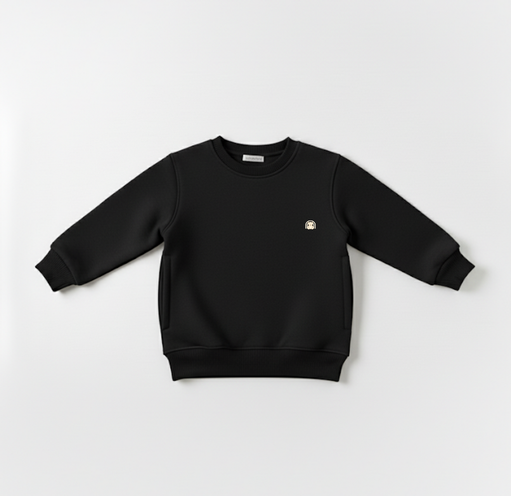 Black Round Neck Sweatshirt with Side Pockets – My Little Co. My Little Co.