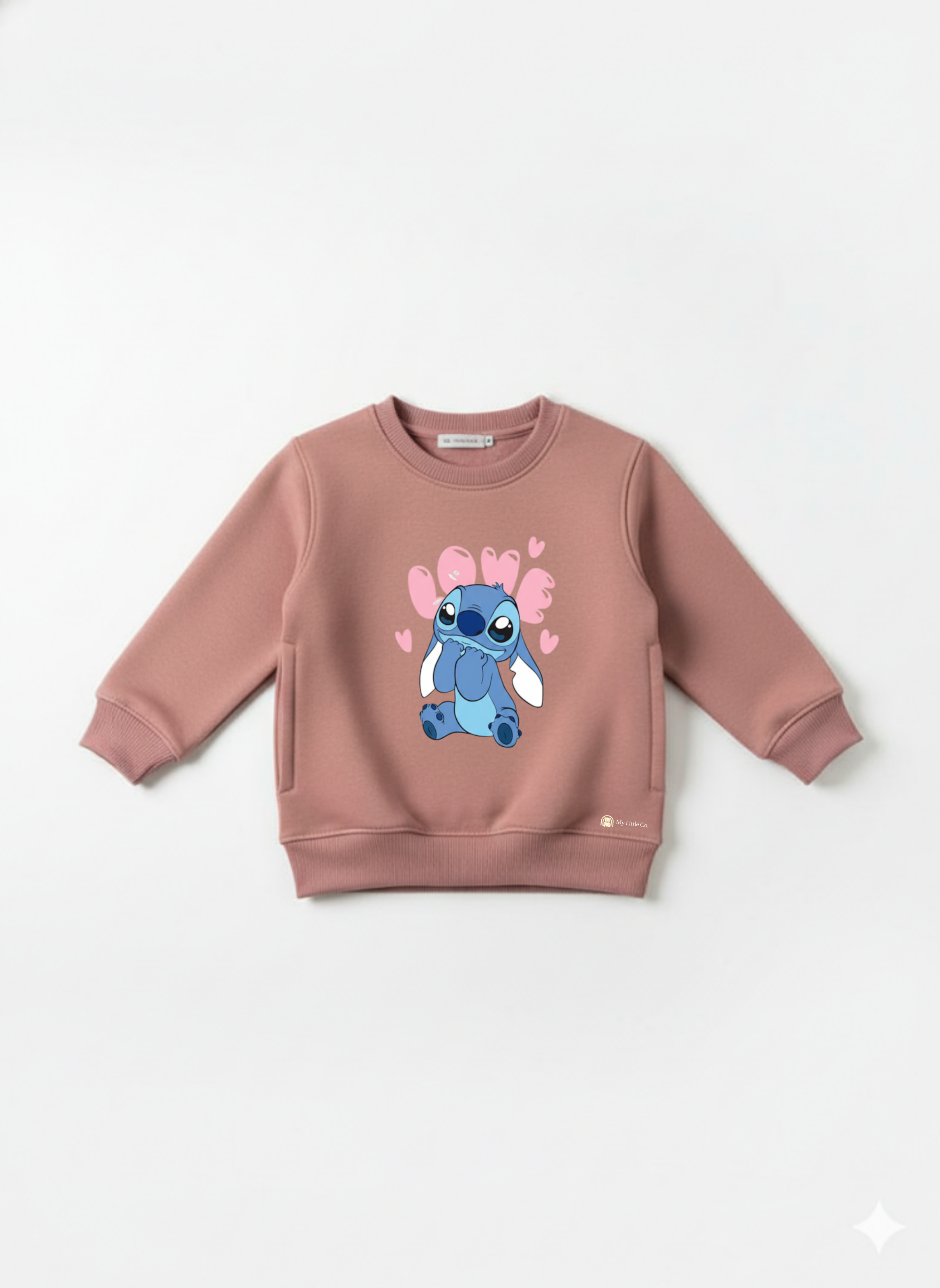 Peach Crew Neck Baby Sweatshirt with Blue Stitch Print My Little Co.